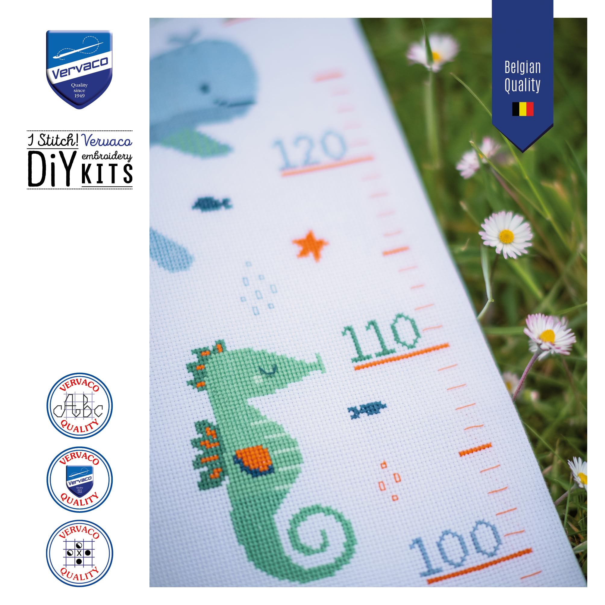 Vervaco Kit Punto De Cruz Medidor De Altura Para Niños DELIGHT DE LA BALLENA Regalos DIY Completo Creativo Manualidades Creatividad Adultos Decoracion Pared Bordar Kit Principiantes ca. 18 x 70 cm