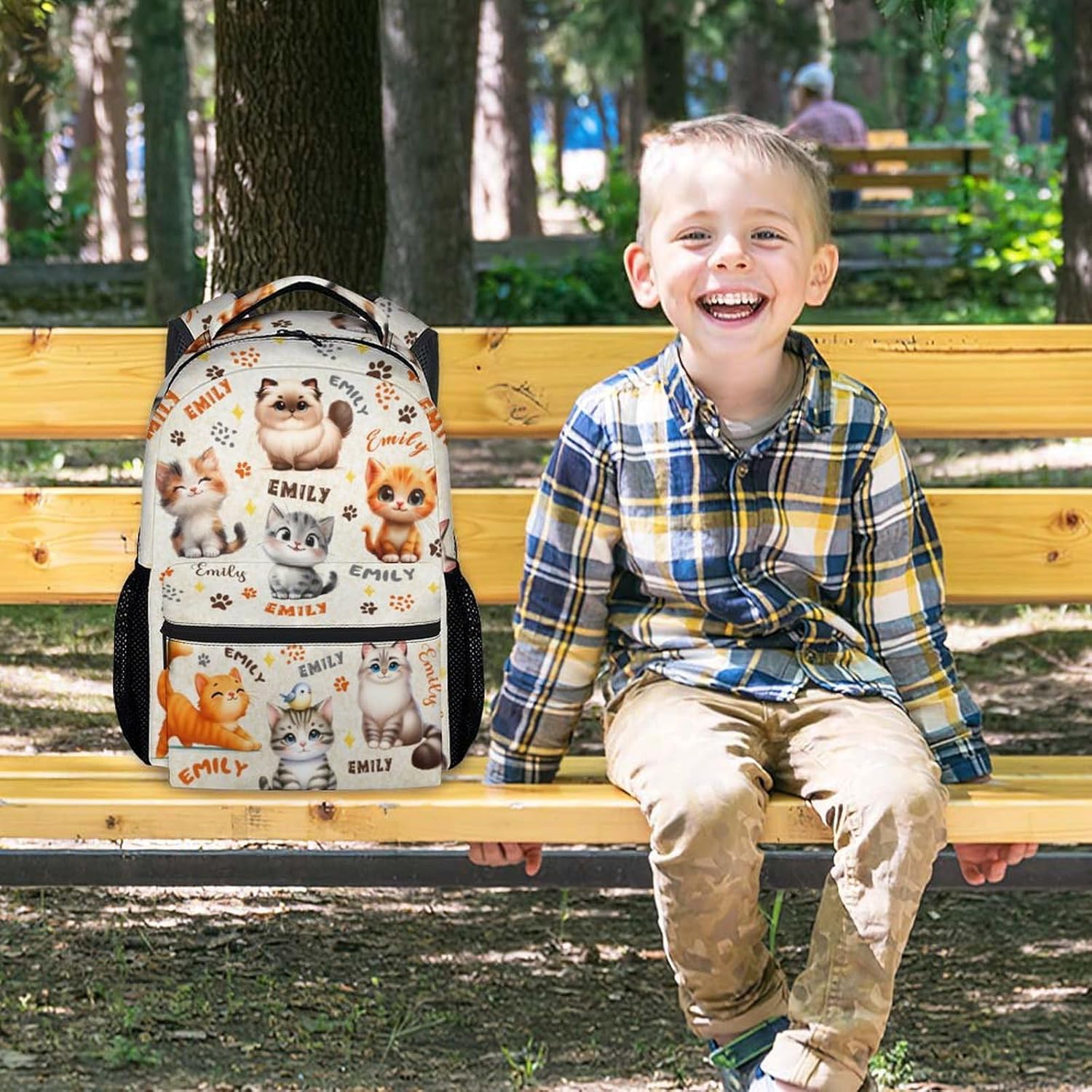 Backpack for Girls, Custom Cat Backpacks for Kids, 17" Toddler Bookbag for Preschool Kindergarten Elementary, Personalized School Bag with Name