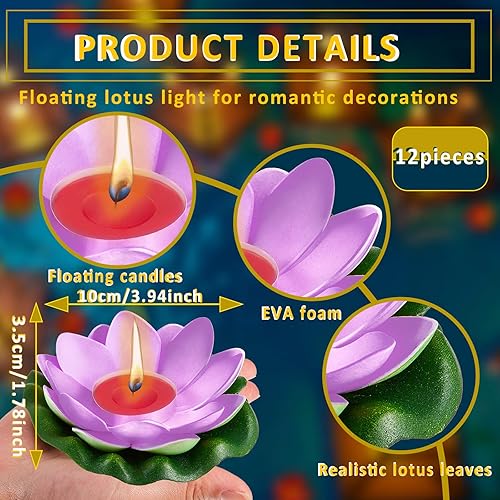 Miniatura 2 de Nuanchu 12 piezas Diwali Lotus Decoración Piscina Flotantes Luces de Té de Lotus Flores Artificiales Lirio Pads Linterna de Agua para Puja India