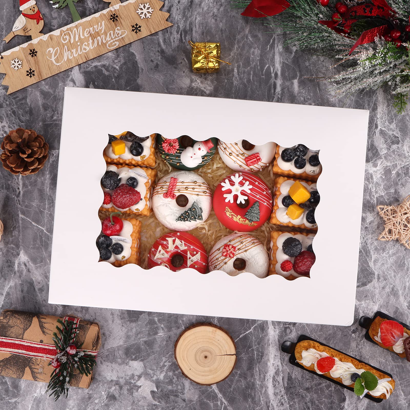Moretoes 40 cajas de panadería, 14 cajas de galletas de 10 x 2.5 pulgadas con ventana para donas, pasteles, magdalenas y pasteles (blanco)