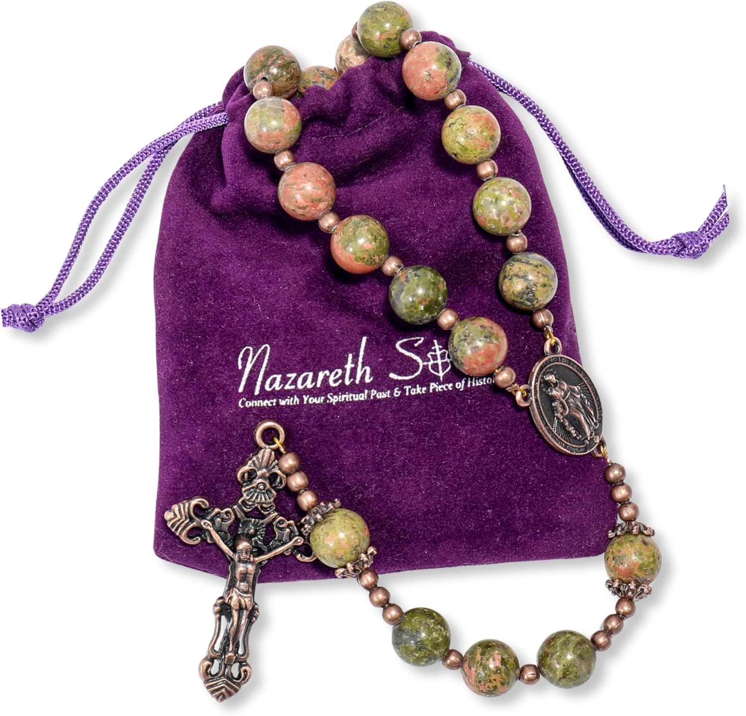 Unakite Stone Beads Rosary, Catholic Rosary Necklace with Metal Caps, Miraculous Medal and Jesus Crucifix, Handmade Strong Rosary Cross Necklace, Catholic Gifts for Men and Women - Image 7