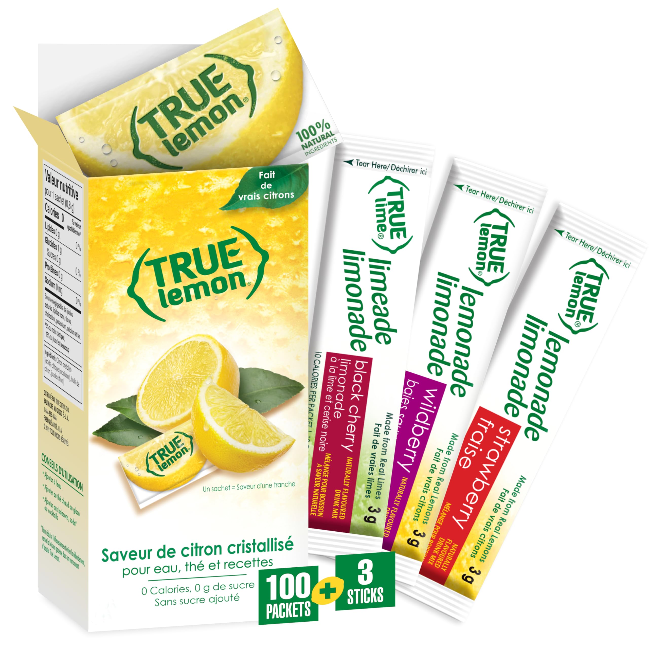 【あ】TRUE計60ml True Lemon Water Enhancer, Crystallized Lemon Packets, 100 Count