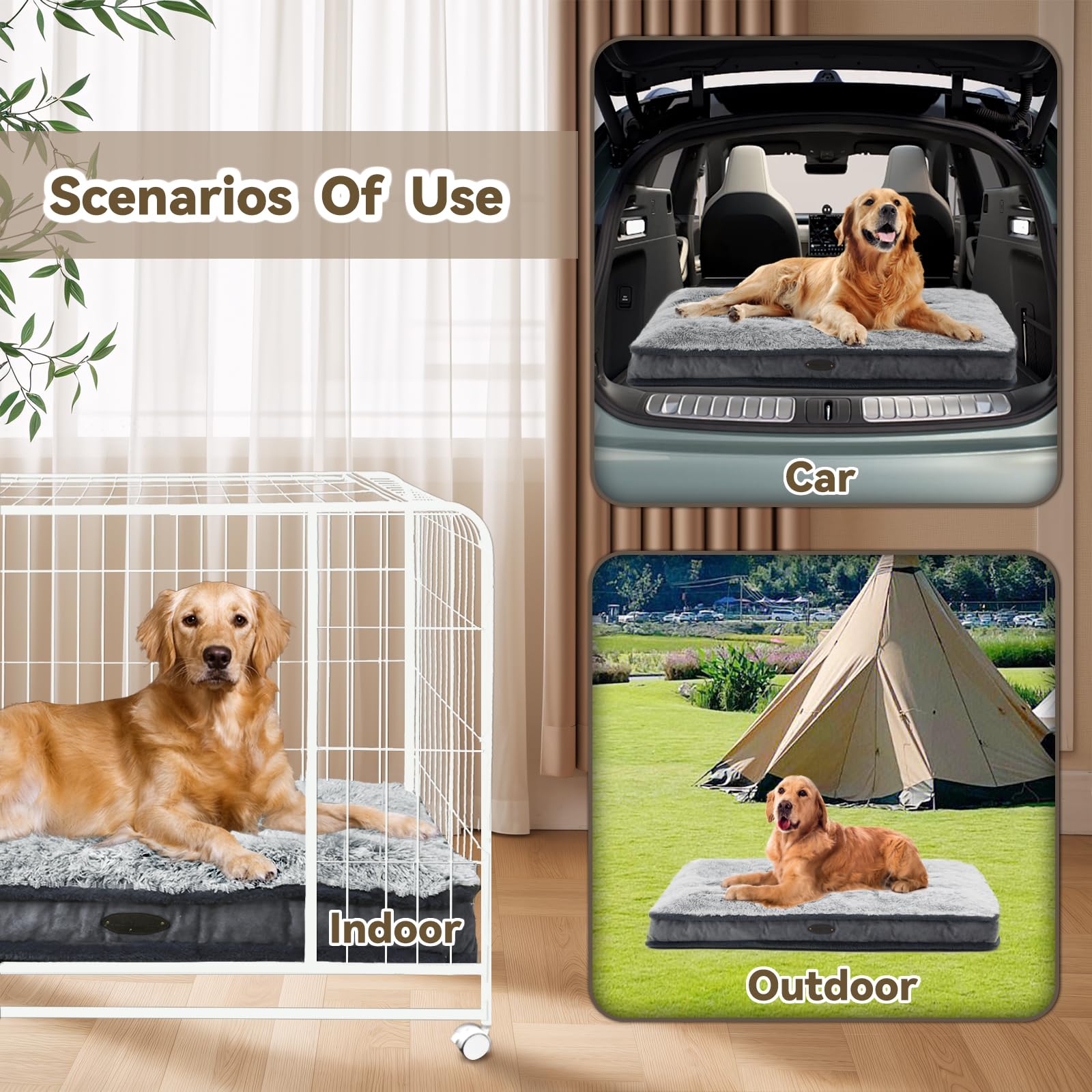 Cama para perros extra grandes, cama de felpa de lujo, cómoda almohadilla para perrera, alfombrilla de dormir para mascotas, impermeable, funda extraíble y lavable a máquina y parte