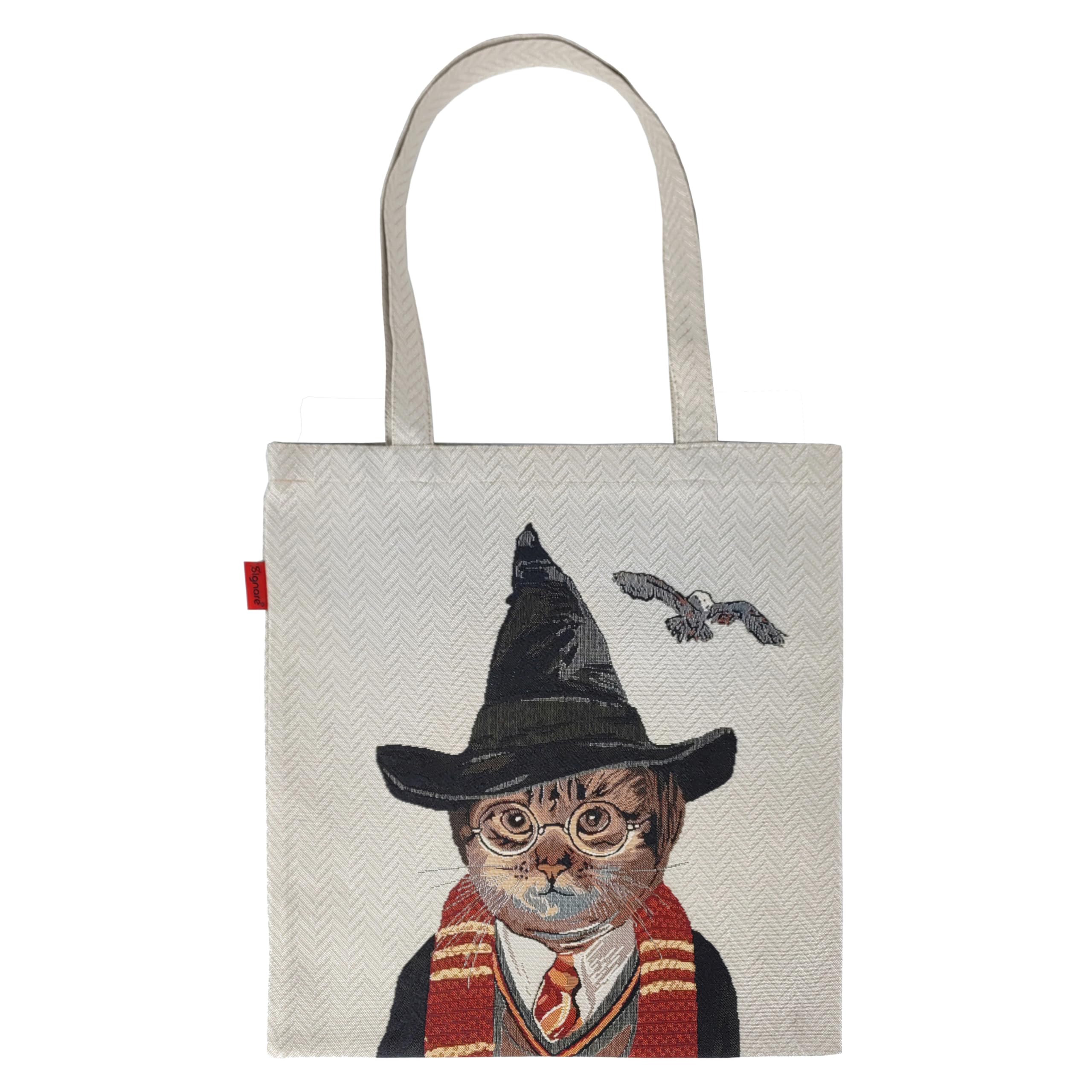 Signare Flat Tote Bag, Foldable Shopping Bag, Reusable 38 cm, Magical Cat