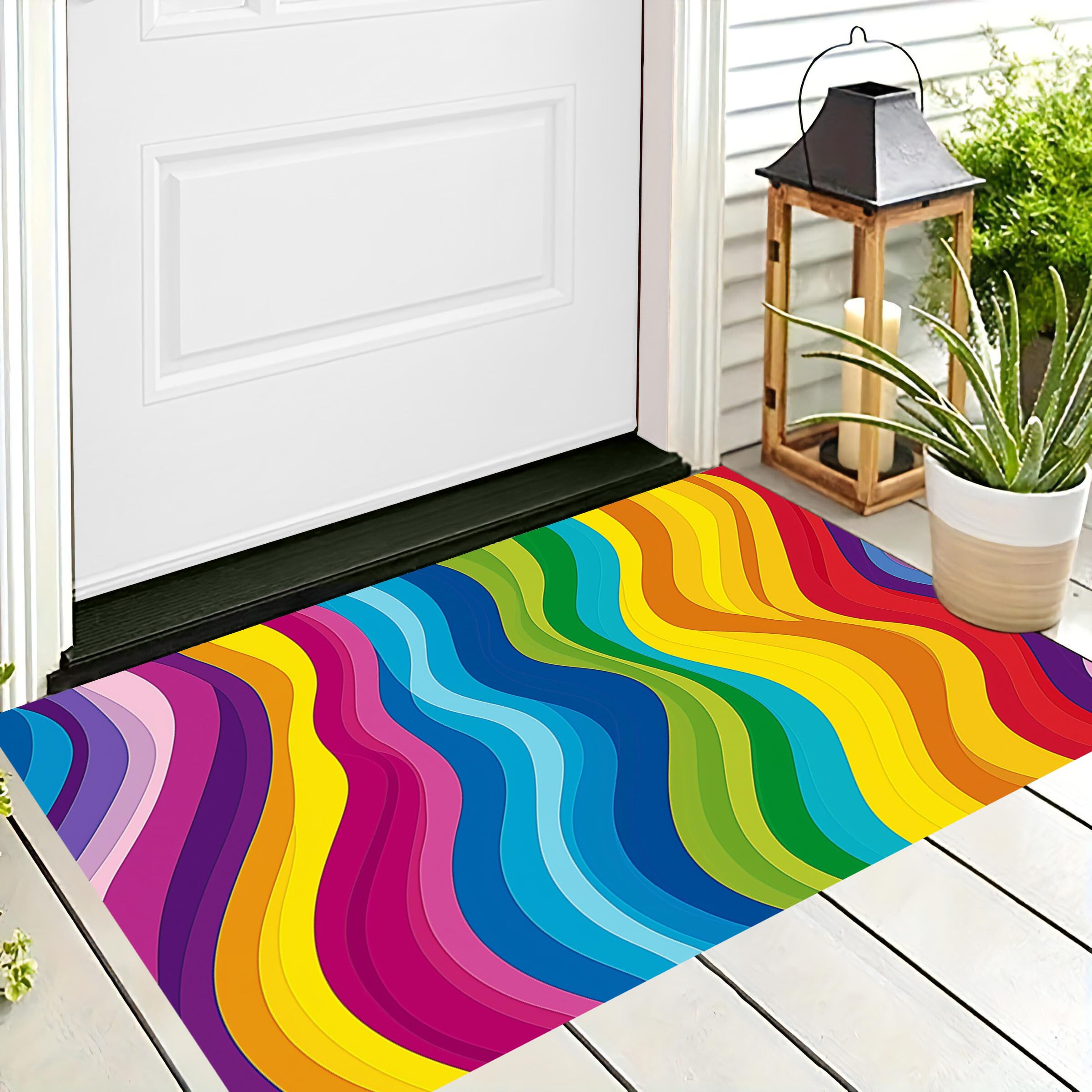 Tapis de porte avant arc-en-ciel pour une décoration d'entrée et de porche colorée