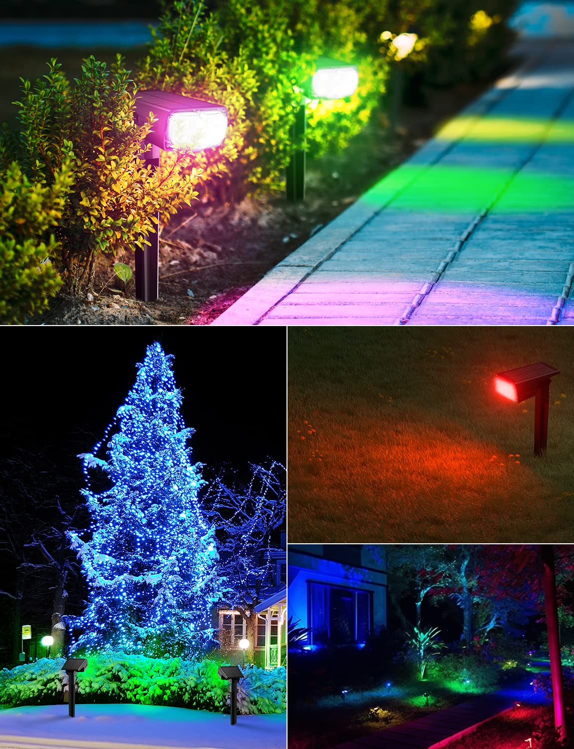 Solarleuchten Garten Solarstrahler Solarlampe Bunt/RGB, 8 Farben und 1 Regenbogenfarbe, LED Solar Gartenleuchte IP67 Wasserdicht für Außen Hof Terrasse Halloween Weihnachten Festivals 6 Stück
