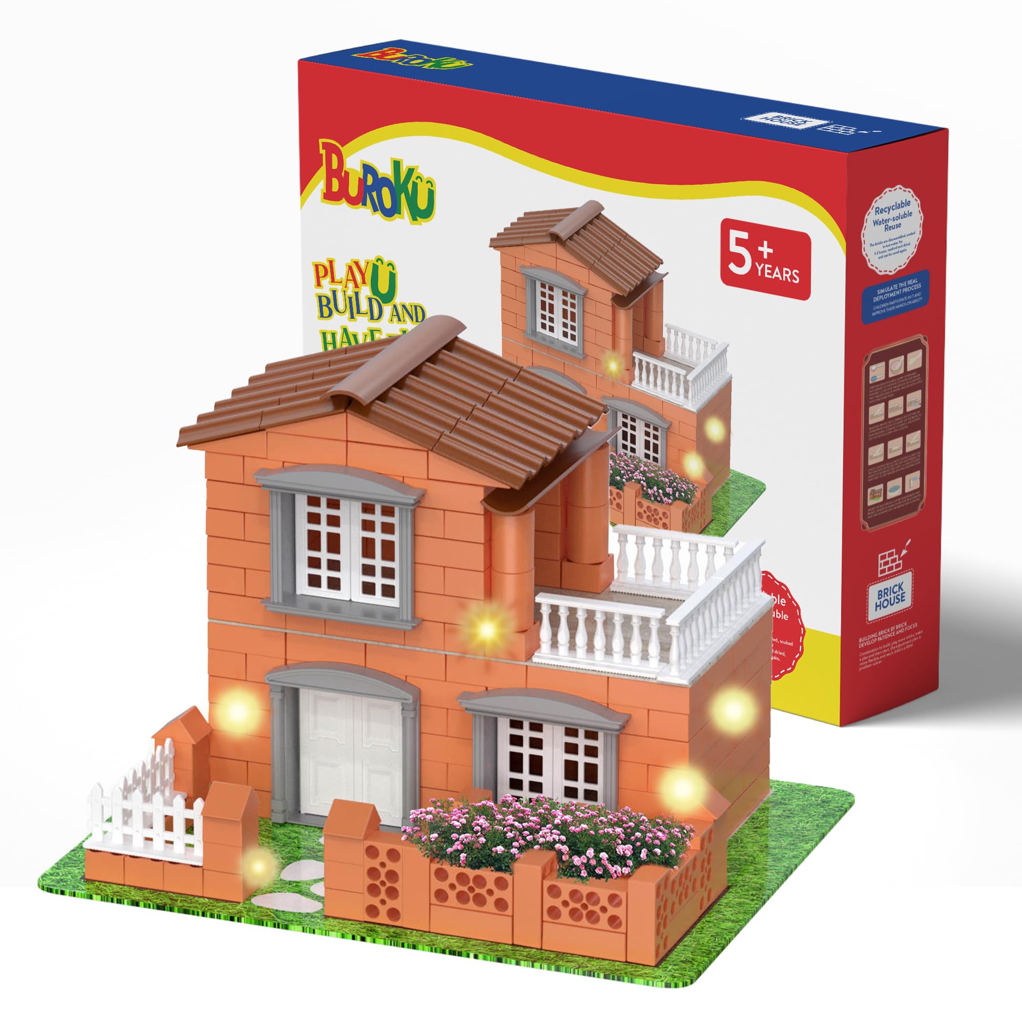 Gioco di Costruzione Casa di Mattoni con Luci | 270 Pezzi in Plastica ABS Sicuri per Bambini | Migliora le Abilità Precoci e lo Sviluppo dell'Intelligenza | Materiale Riciclabile