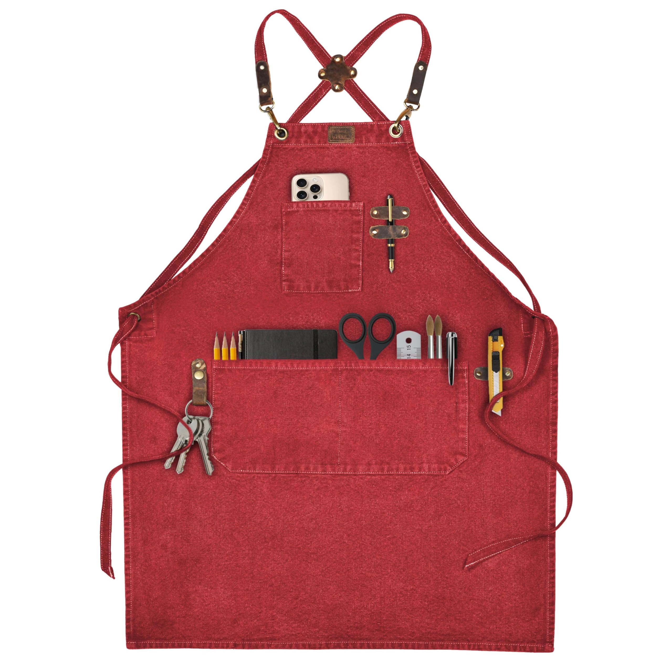LEATHER VILLAGE Chef Aprons for Men Women with Large Pockets, Cotton Canvas Cross Back Adjustable Work Apron, Size M to XXL