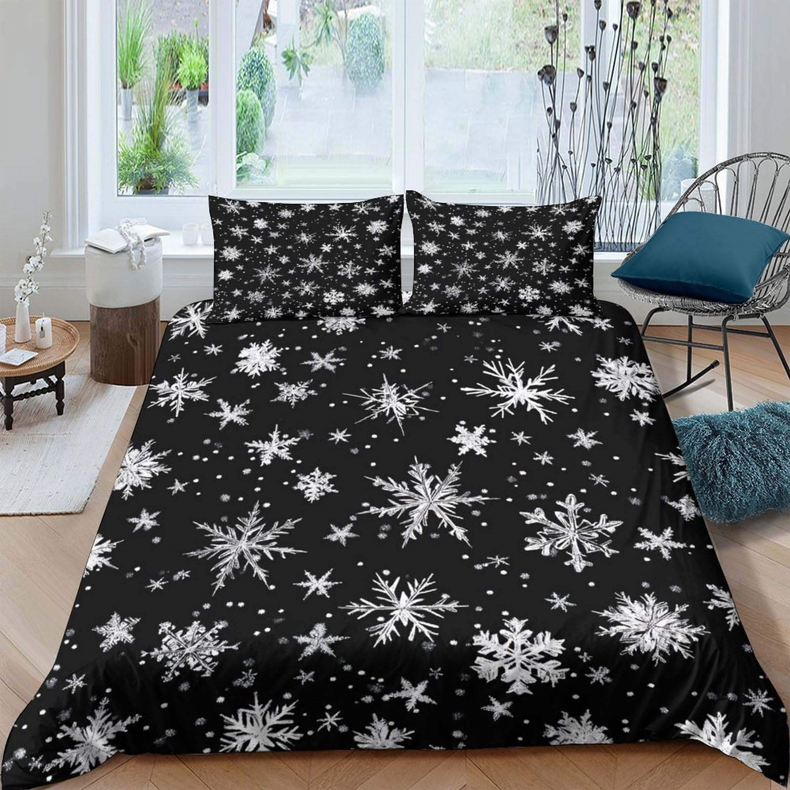 Housse de couette flocon de neige en microfibres 140x200 pour lit 1 personne