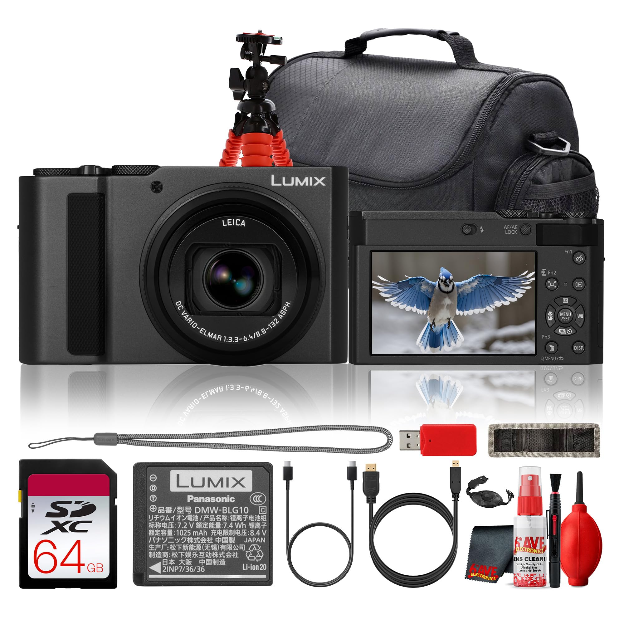 Panasonic LUMIX ZS300 Point & Shoot Digital Camera Bundle | VARIO-ELMAR 24-360mm 15x Zoom Lens, 4K Video for Travel & Everyday Photography (DC-ZS300) + 64GB Card + More-image-3