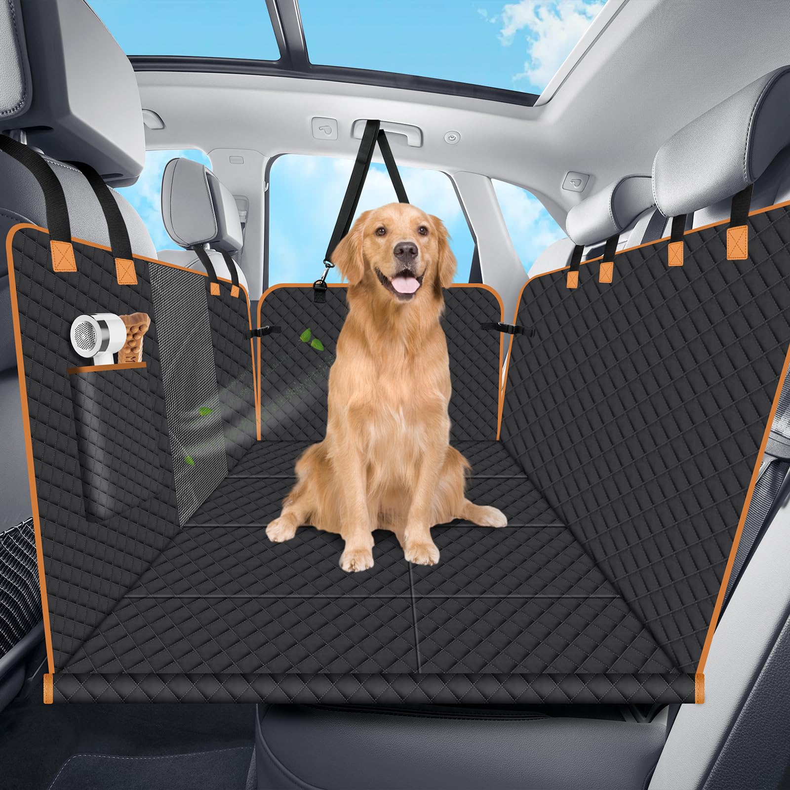Lekespring Dog Car Seat Cover for Back Seat, Dog Car Bed Cover with Strong Hard Bottom 4 Panels, Car Back Seat Extender Hammock for Car SUV Truck Black Color