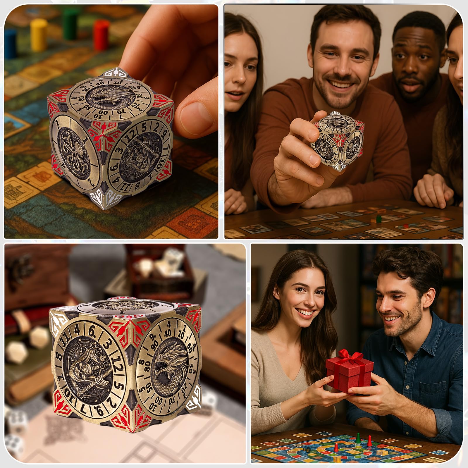 Dés à Spinner DND - Jeu de dés en métal 7 en 1 avec design de dragon en relief 3D | Design unique de rotation pour Dungeons & Dragons RPG Polyèdre Jeu de dés pour D&D et DM (bronze)