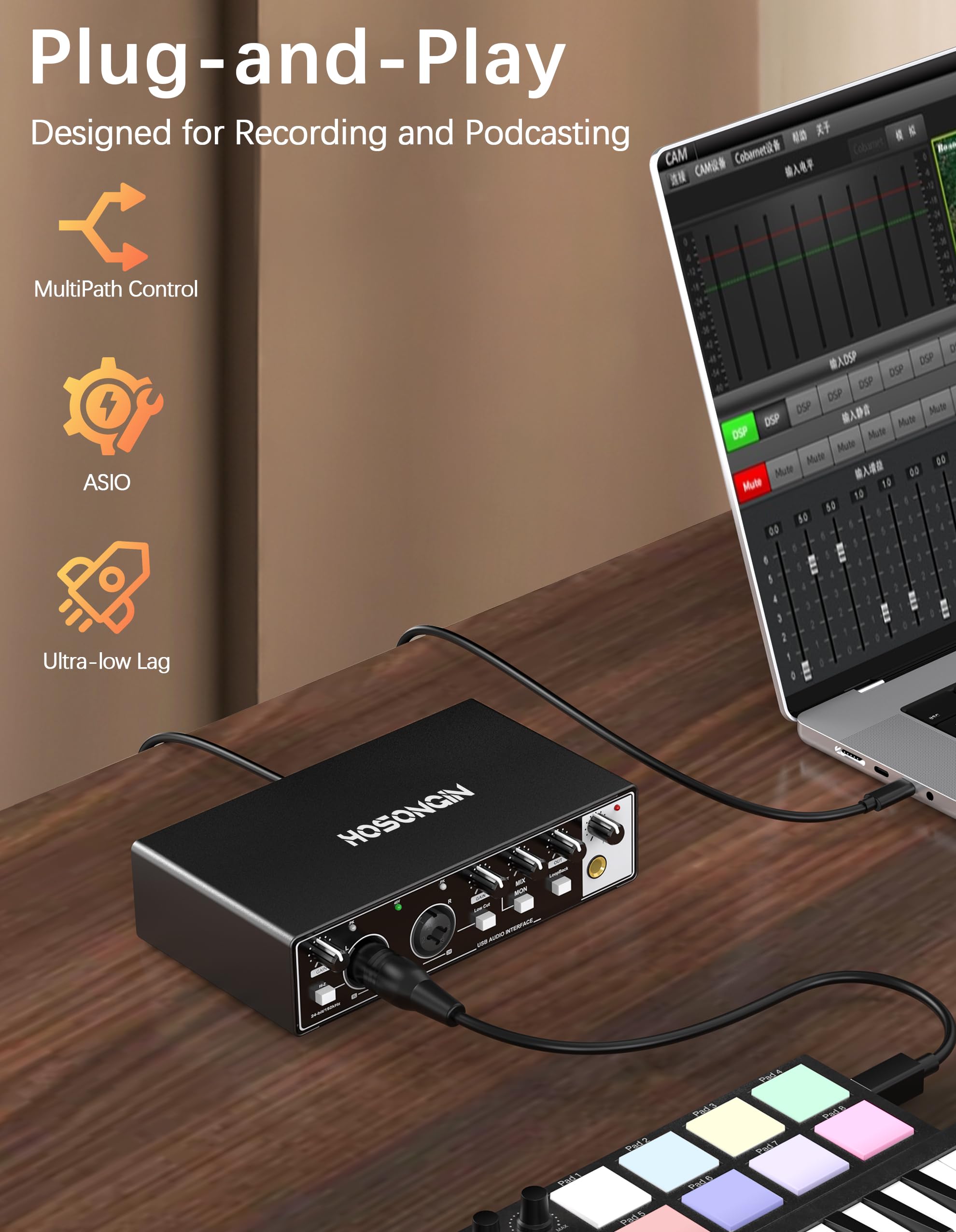 Snapklik.com : HOSONGIN USB Audio Interface For PC And Mac Recording Music
