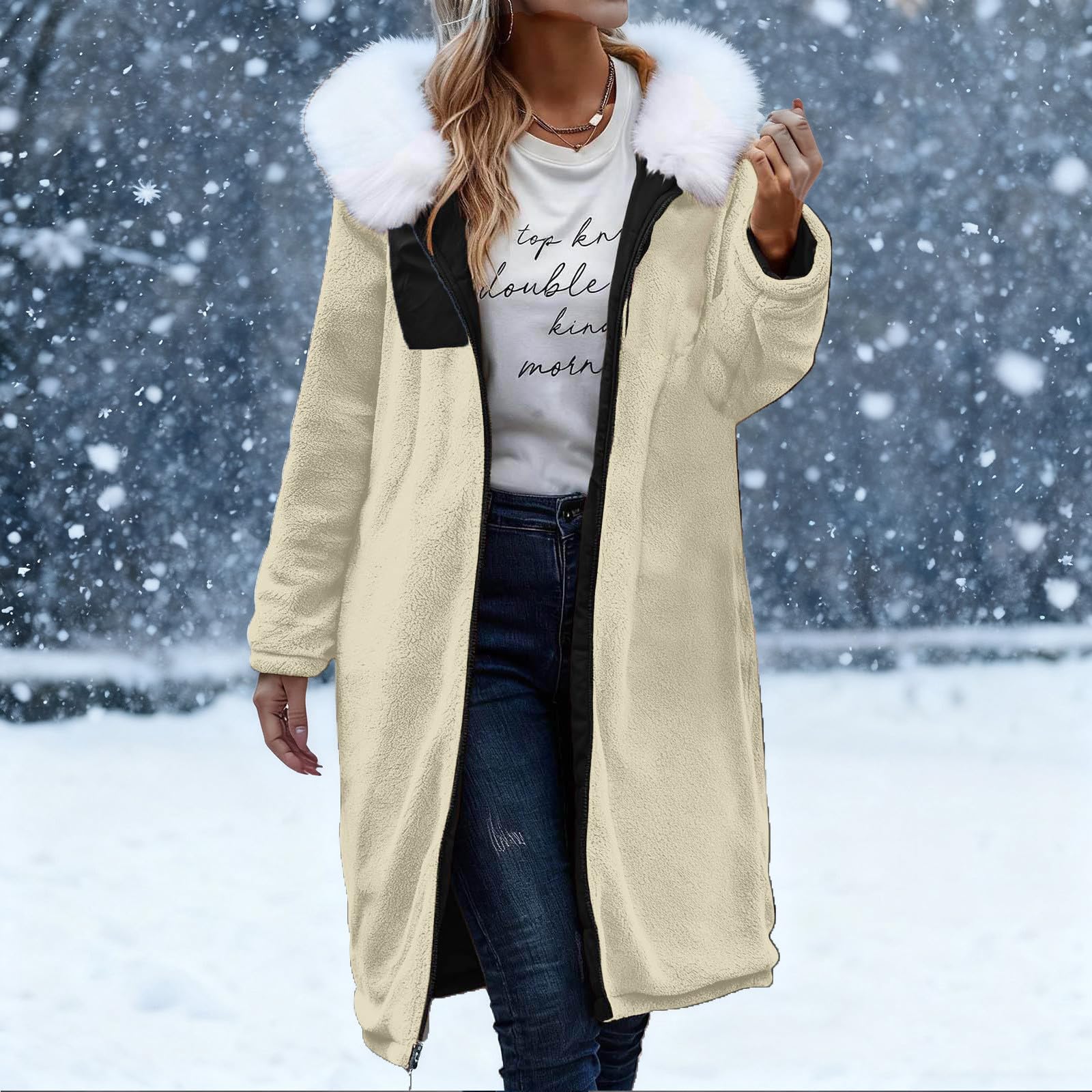 Wintermantel Damen Lang Winterjacke Warm Gefüttert Fleecemantel Steppmantel
