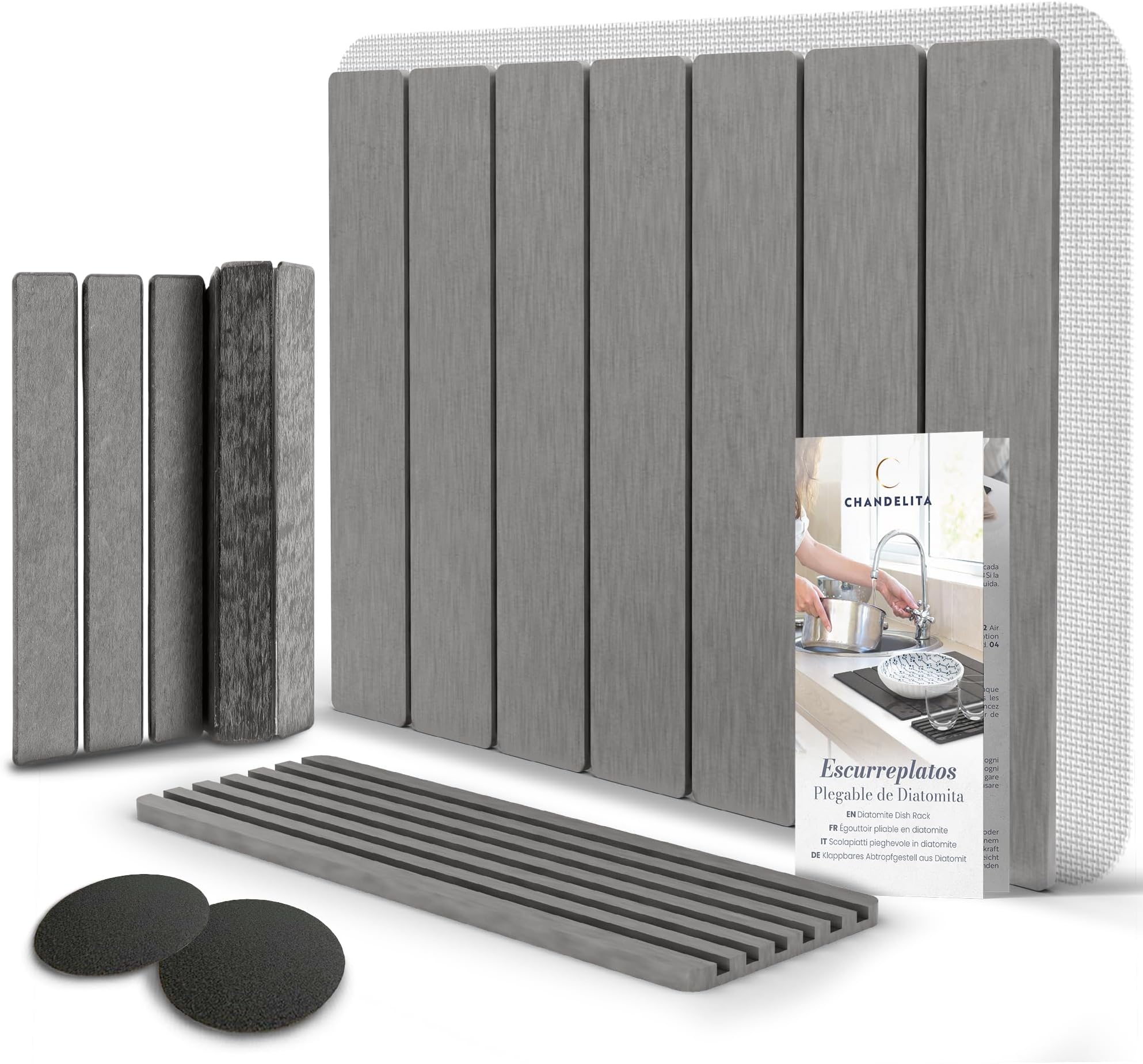 Stone Drying Mat Kitchen – Foldable Diatomite Stone Dish Drying Mat for Kitchen Counter, 40×30 cm + 30×10 cm Set, Quick Dry, Hygienic & Non-Slip for Dishes and Glasses