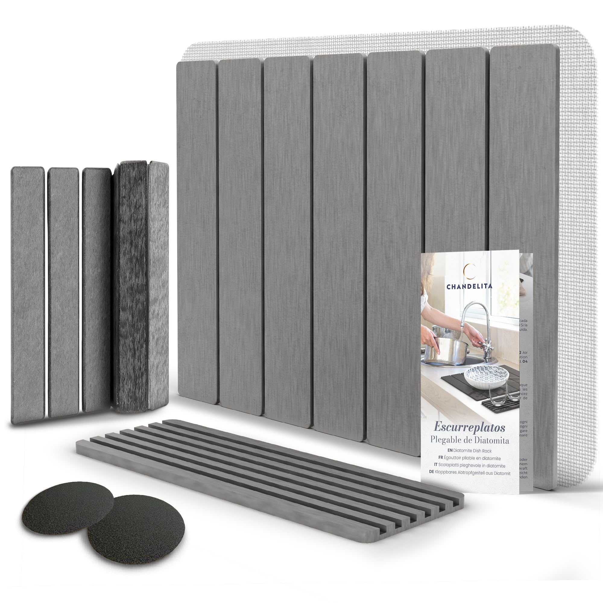 Chandelita Stone Drying Mat Kitchen – Foldable Diatomite Stone Dish Drying Mat for Kitchen Counter, 40×30 cm + 30×10 cm Set, Quick Dry, Hygienic & Non-Slip for Dishes and Glasses