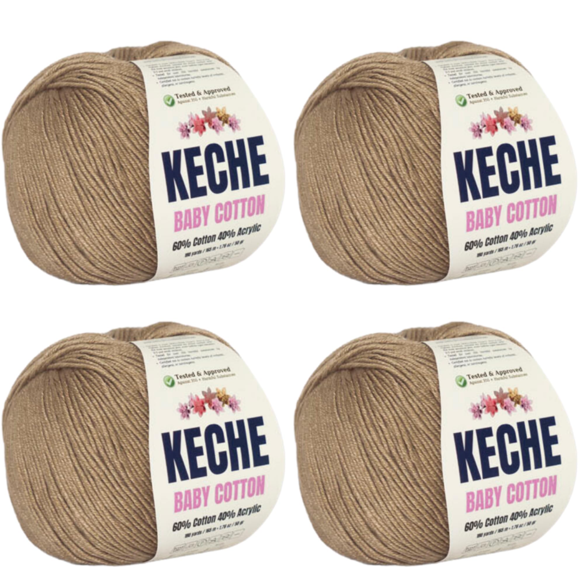 KECHECotton Yarn, 60% Cotton 40% Acrylic Yarn, Soft Cotton Yarn for Crochet and Knitting, Amigurumi Yarn 4 Skeins/Balls [1.76 Oz (50g) / 180 Yrds (165m)] x 4 - Cappuccino