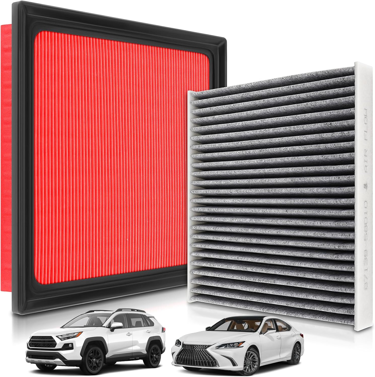AUTOKAY Engine and Cabin Air Filter Fit for Toyota RAV4 (2019-2025) NOT HYBRID, Camry (2018-2024) NOT HYBRID, Highlander (2020-2025) NOT HYBRID, RE# 17801-25020 87139-58010 CA12377 CF12157