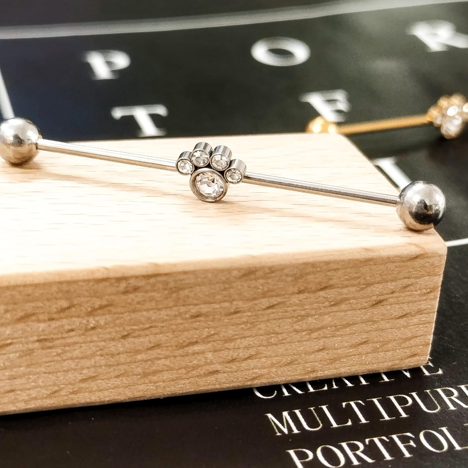 16G Pawprint Industrial Barbell Earrings for Women Men Stainless Steel CZ Footprint Long Cartilage Helix Piercing Barbell Earrings Industrial Piercing Jewelry