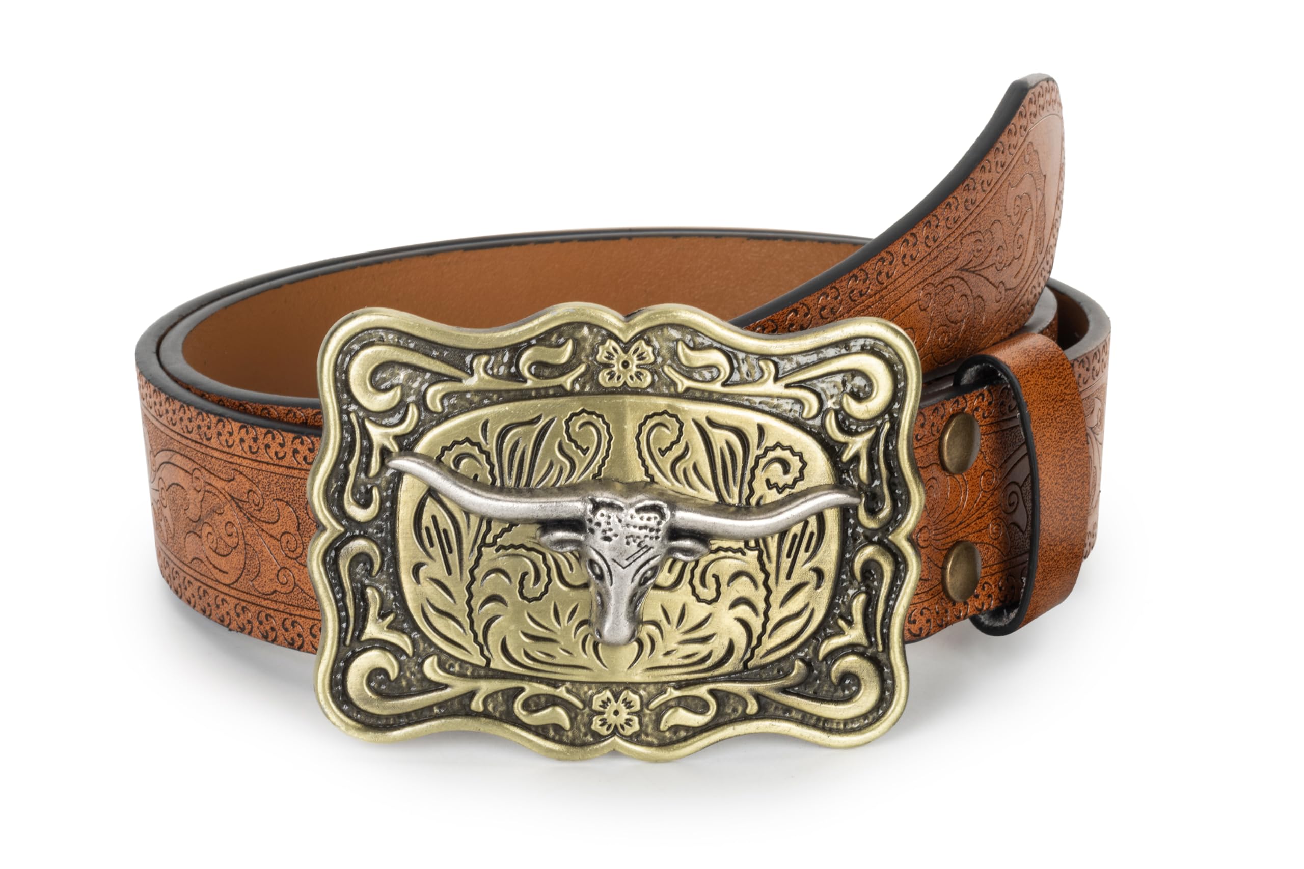 Western-Cowboy-Leather-Belts for Women Turquoise-Oval-Buckle Embossed Belt