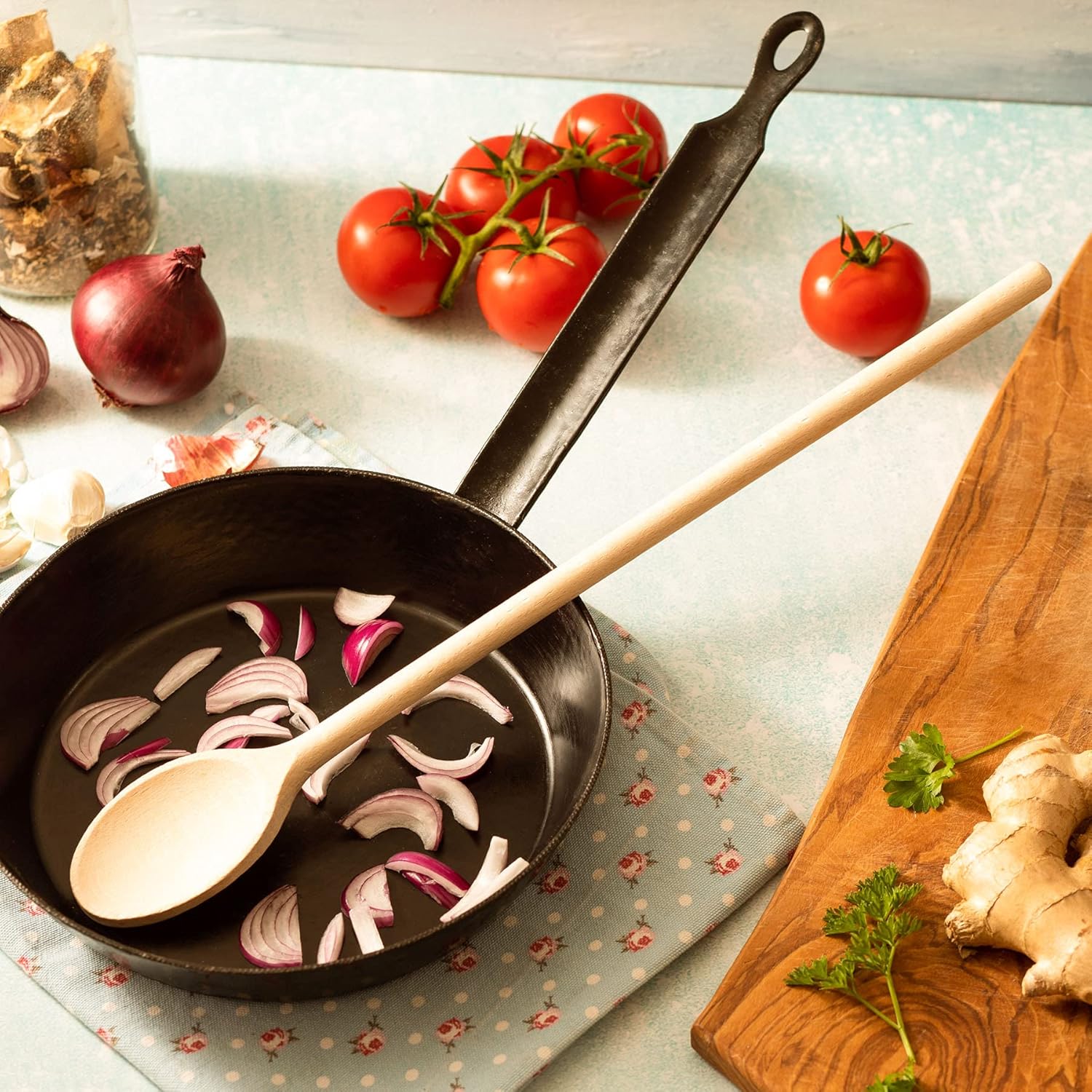 Mr.Woodware 16 Inch Wooden Spoons for Cooking - Set of 3 Long Handle Oval Wooden Spoon for Mixing, Stirring, Tasting - Kitchen Wooden Utensils For Cooking and Crafts, Personalized Wood Burning: Home & Kitchen