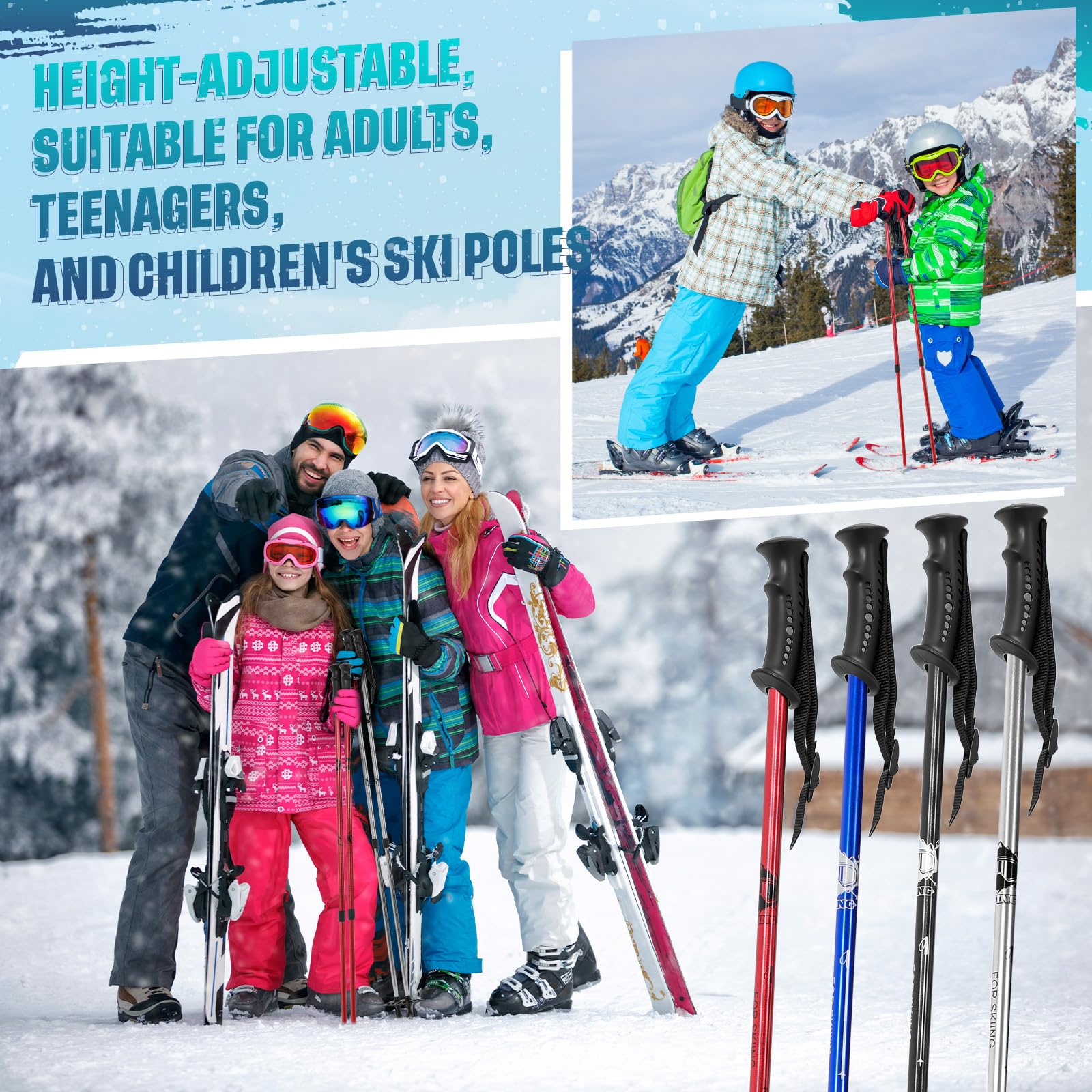VioraWhite Confezione da 4 bastoncini da sci regolabili per sci alpino, in alluminio, leggeri, per adulti, uomini e donne (78-135 cm)