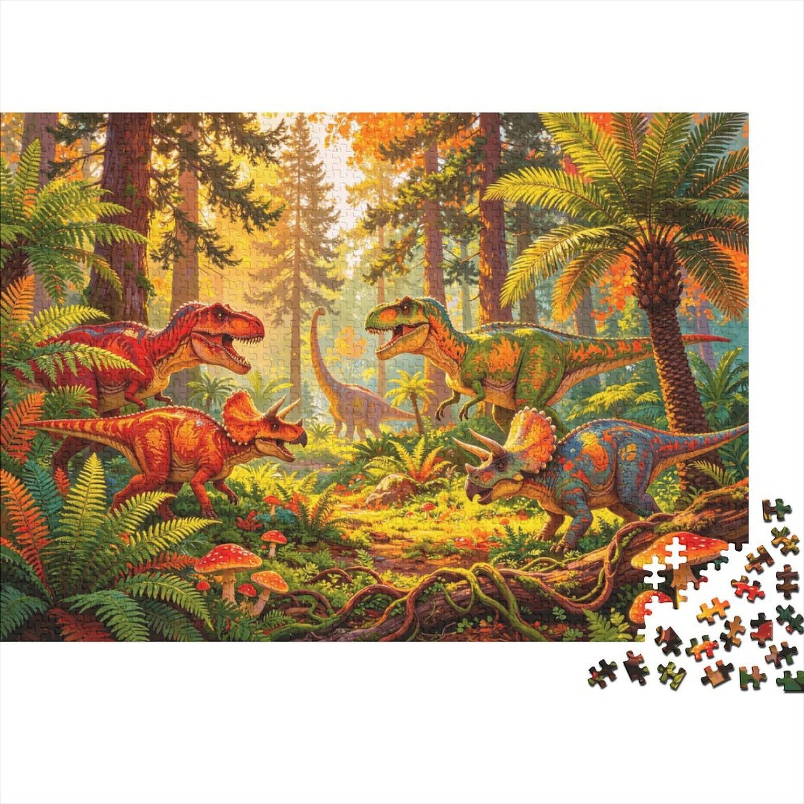 Jurassic Dinosaurs Jigsaw Puzzle 1000 Pieces Recycled Material Prehistoric Forest Puzzles for Boy & Girl Ages 6 Years Up Educational Game Challenge Parent Child Toy 38x26cm/1000pcs