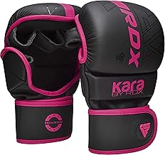 RDX MMA Gants d'entraînement,Maya Hide Cuir,Kara Mitaines Boxe Grappling Sparring,Ouvert Paume,Protection Poignet Main,Arts Martiaux Kickboxing Muay Thaï Combat de Cage Gloves,(Rose,XS/S)