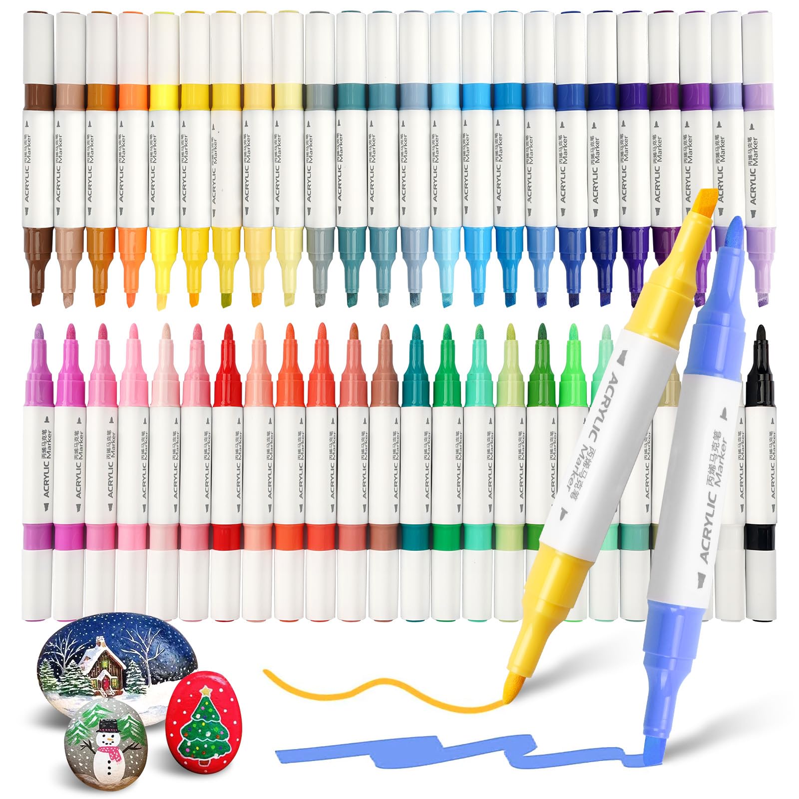 48 Colors Acrylic Paint Pens, AivaToba Acrylic Markers Set for Rock Painting,Dual Tip Paint Markers Kit, Acrylic Pens for Glass, Stone, Wood, Canvas,Ceramic, DIY Crafts Making Art Supplies for Adults - 48 Colors