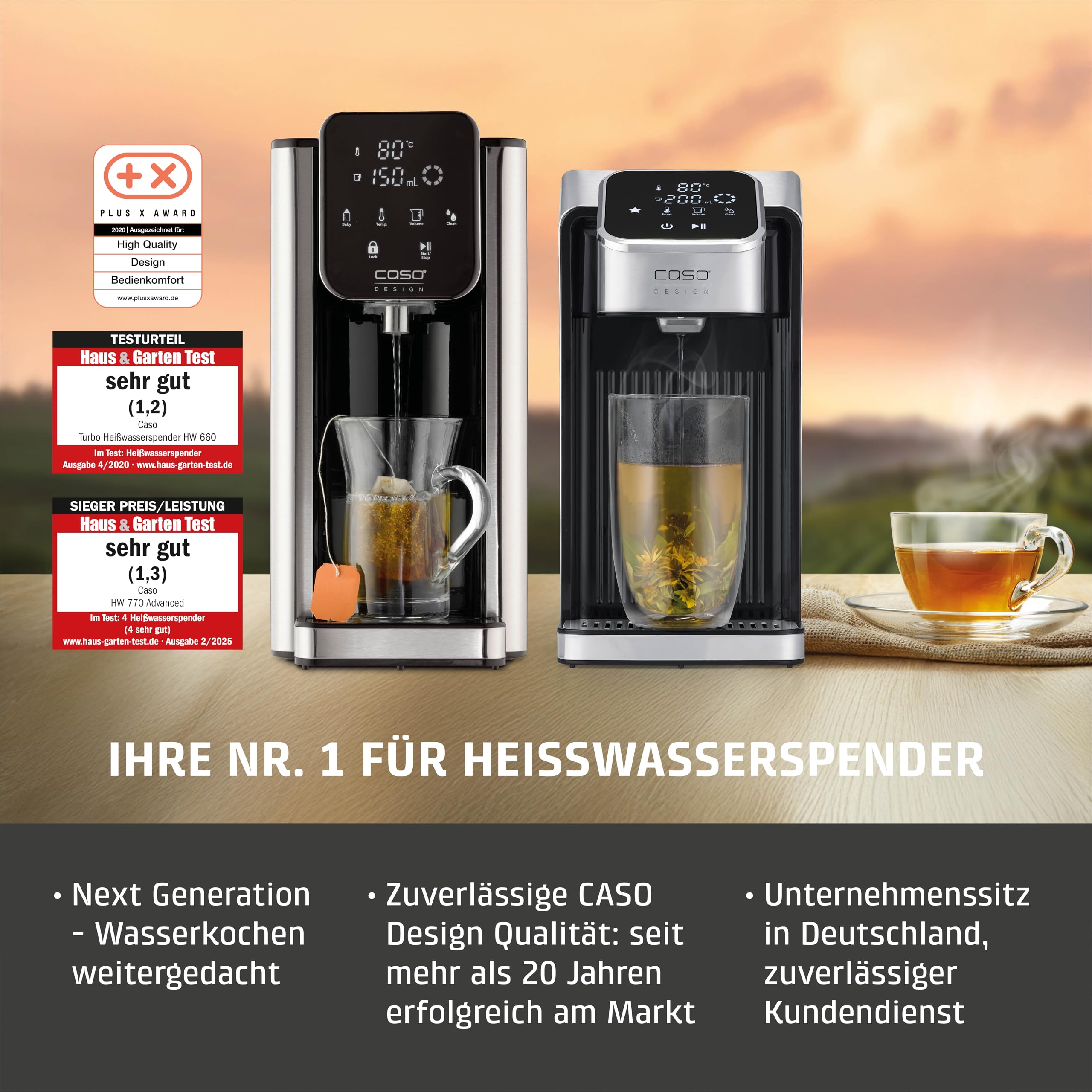 CASO HW 550 -Turbo Heisswasserspender, für die Zubereitung von Tee, löslichem Kaffee, Babynahrung, Wassertank 2,9 l Kapazität, 7 einstellbare Temperaturstufen von 40-100 °C in 10 °C-Schritten