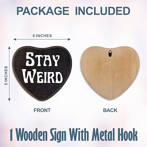 Miniatura 2 de 5"x 6.5" Wooden Plaque With A Hook -Stay Weird- Retro Gothic Wall Art, Bar, Living room, Halloween Funny Natural Pine Wood Decorative Sign, Gifts