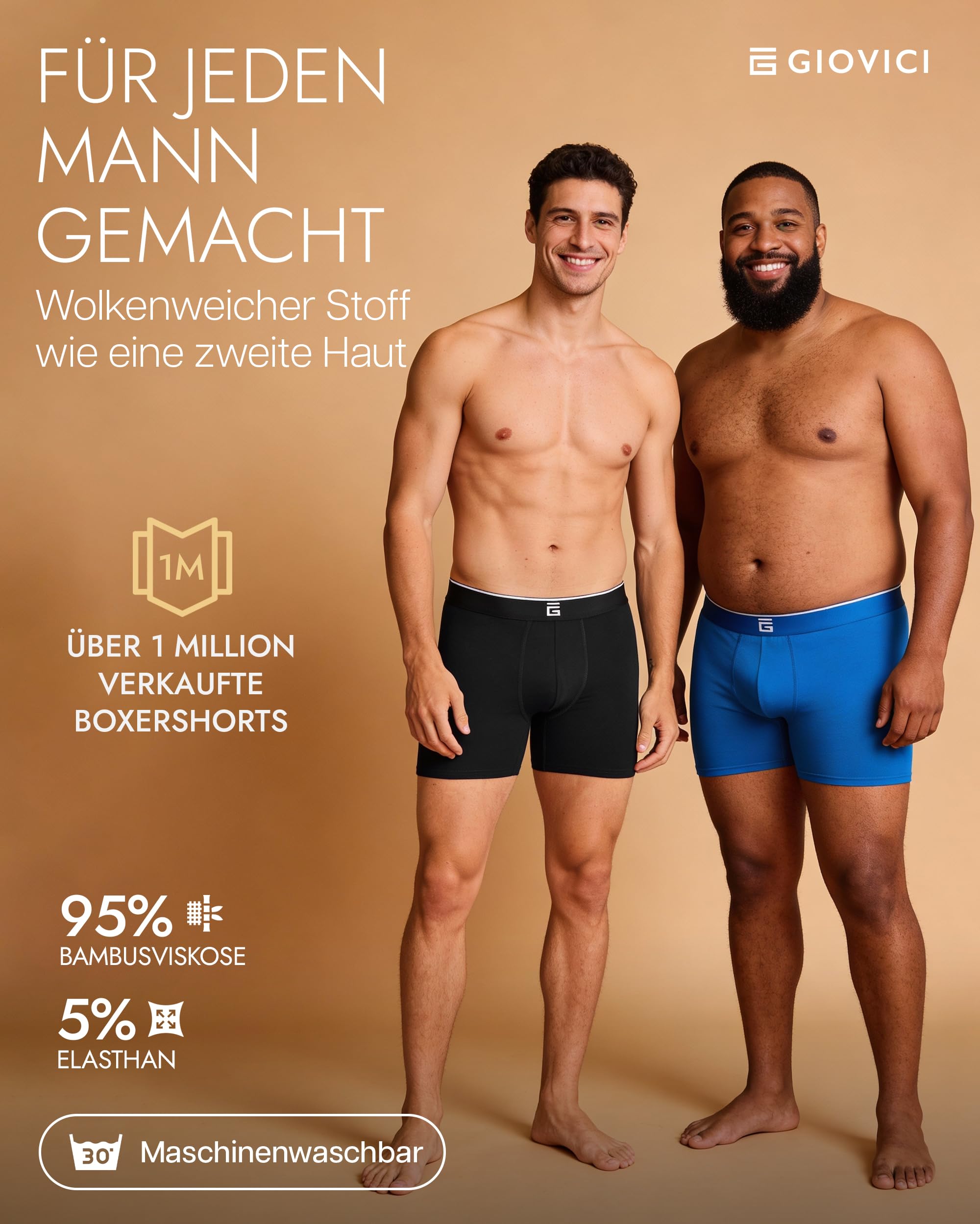 Giovici Boxershorts Herren aus Bambus Viskose, atmungsaktiv, Anti-scheuern, samtweich, kein Aufrollen – Unterhosen Männer im Multipack