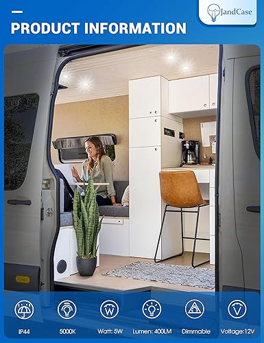 Miniatura 6 de JandCase Luces LED para interior de caravana, luces de techo empotradas de 12 V, luces LED empotrables de 5 W, luz blanca diurna de 5000 K, focos