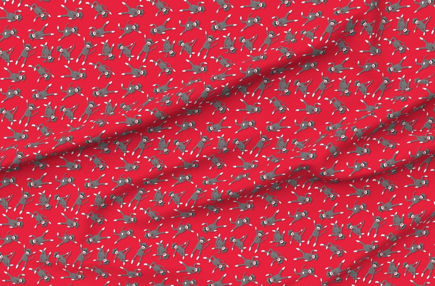Spoonflower Fabric - Monkey Red Party Teal Heart Playful Animals Whimsical Printed on Organic Cotton Sateen Fabric by The Yard - Sewing Quilting Apparel Home Decor