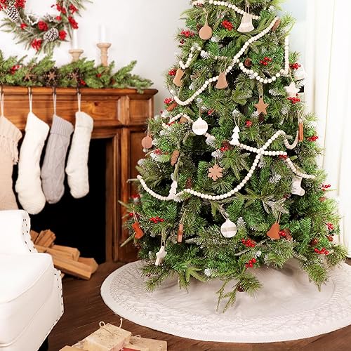 Miniatura 5 de LimBridge Faldón de árbol de Navidad de punto 60 pulgadas extra grande falda de árbol blanco crema, combo de punto de cable de diamante,