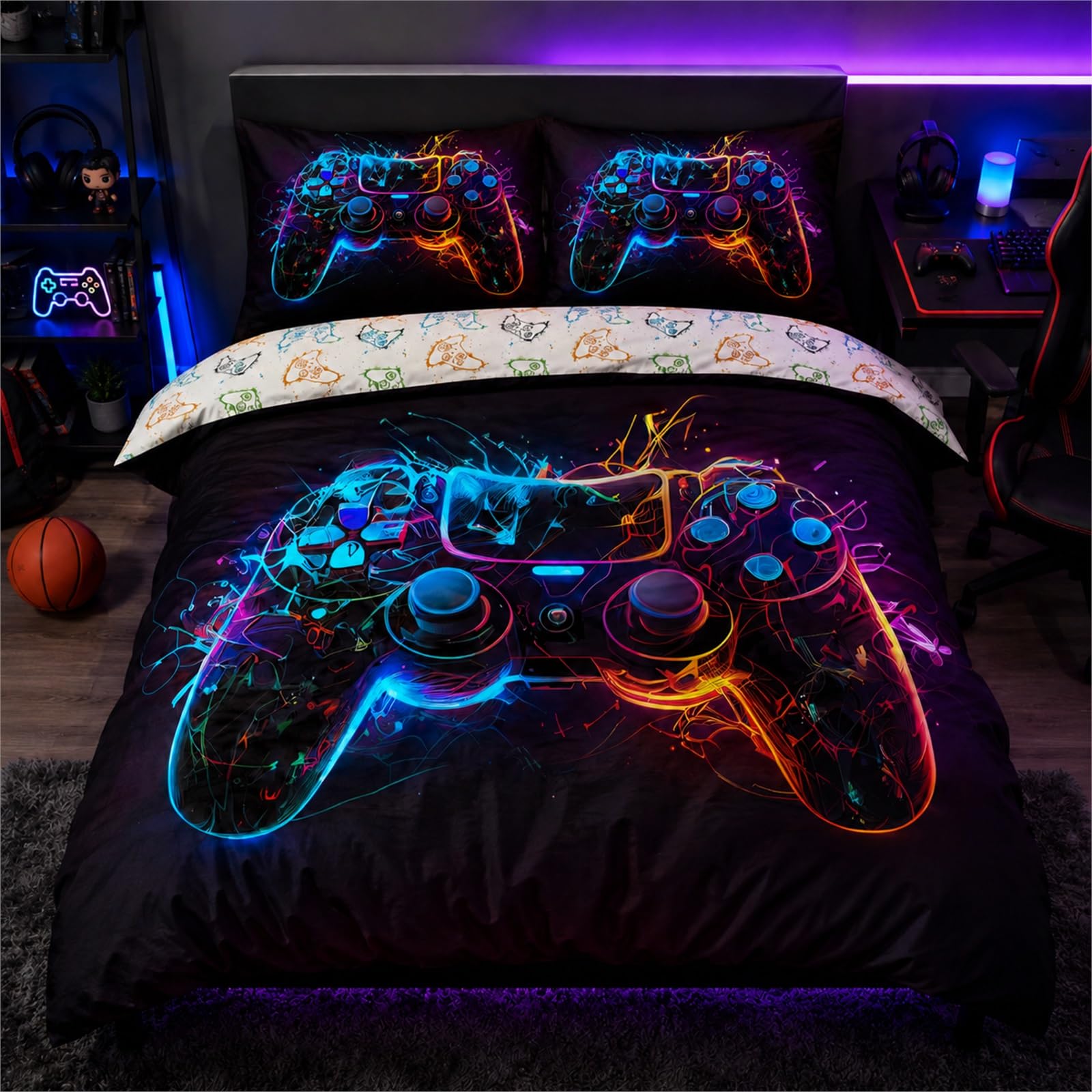 Tabeskly Boys Kids Gaming Bedding Gamepad Gamer Single Duvet Cover Sets with Zipper 135x200 CM โ image 1