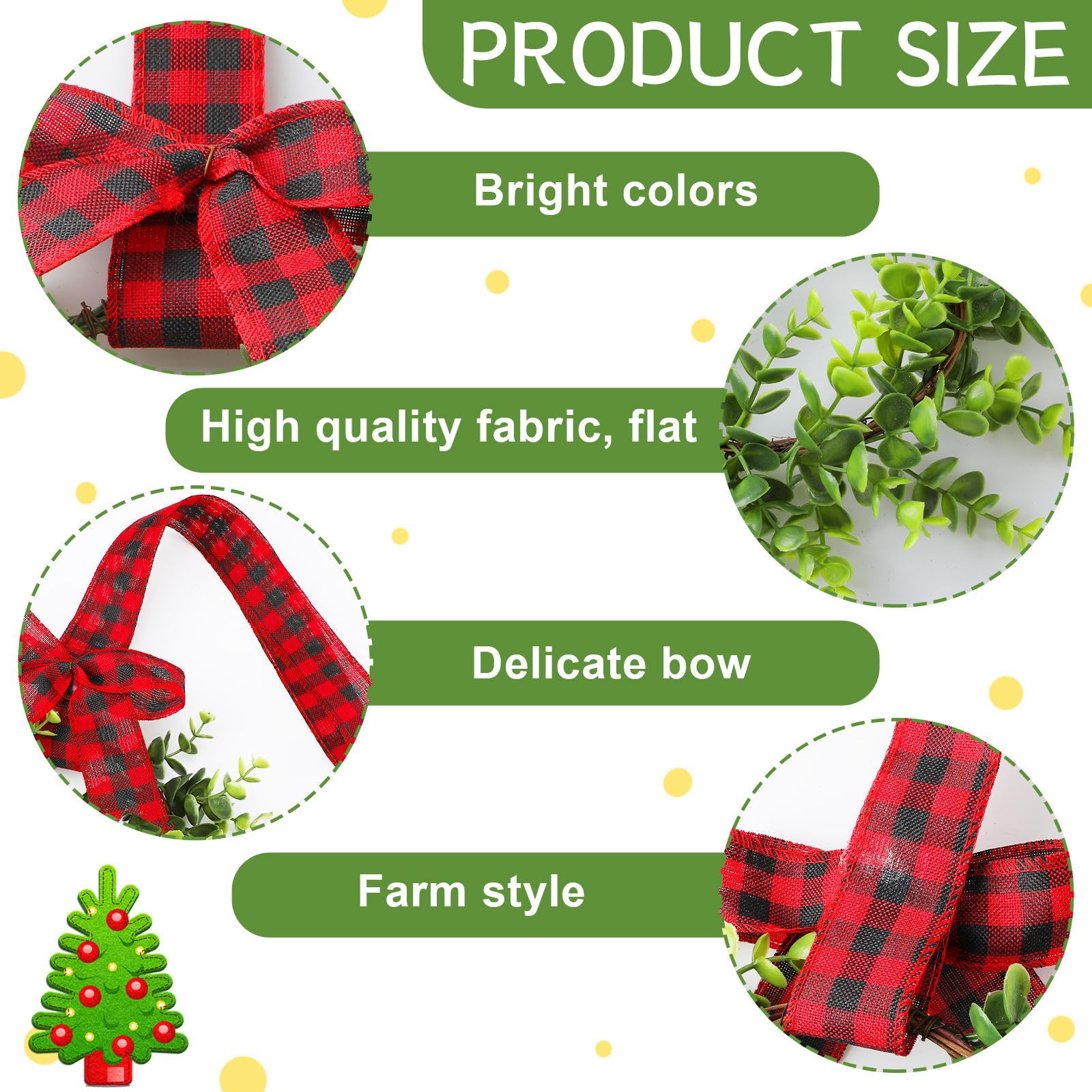 Zeyune 32 Pieces Lighted Christmas Wreath Set, 16 Pcs Christmas Kitchen Cabinet Wreaths with Ribbon and 16 Pcs LED String Lights Hanging Decorative Boxwood Wreaths for Door (Black and Red Plaid)