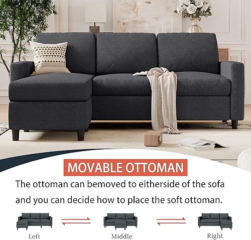 Miniatura 4 de SUNLEI Sofá modular modular de 73.6 pulgadas, cómodo sofá de nube con asiento otomano movible, sofá modular en forma de L, sofás seccionales para