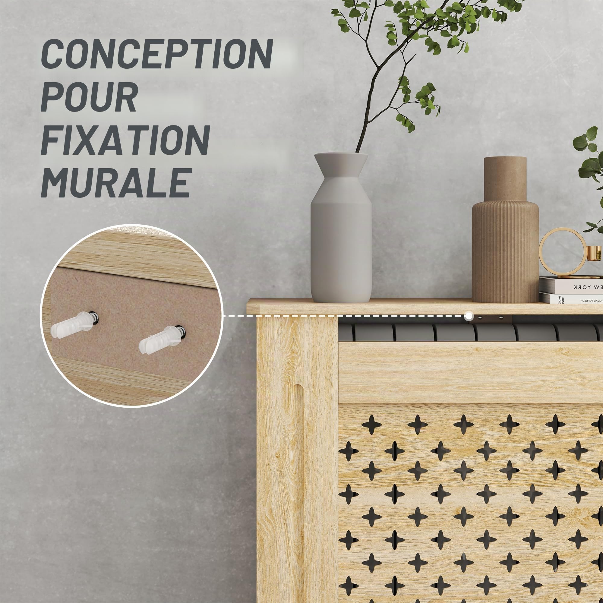 HOMCOM Cache-radiateur MDF 78x19x82 cm Chêne