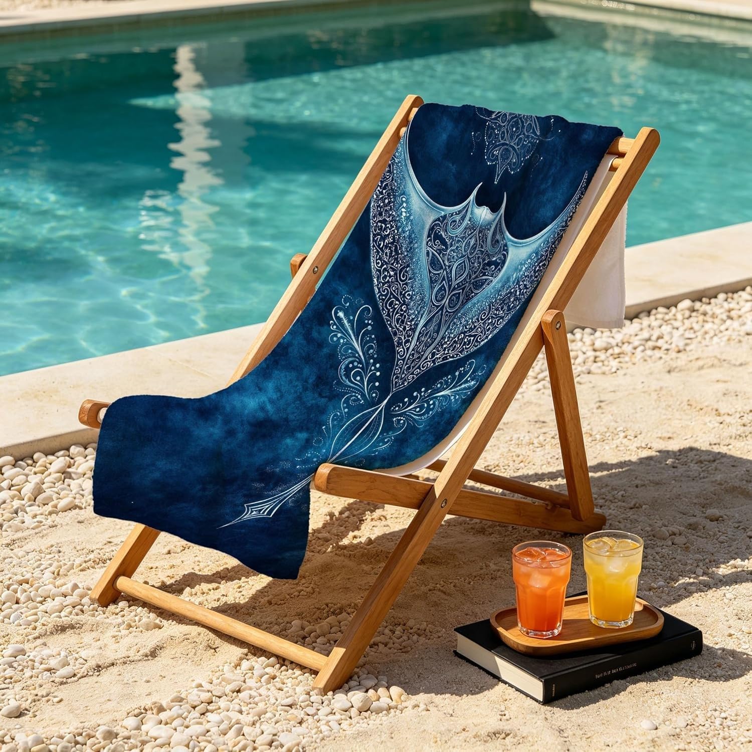 Serviette de Plage Raie Manta Drap de Plage OcéAn Serviette de Bain 200x200 cm, Séchage Rapide Anti Sable & Légère, pour Bord de Mer, Voyages, Sauna, Piscine