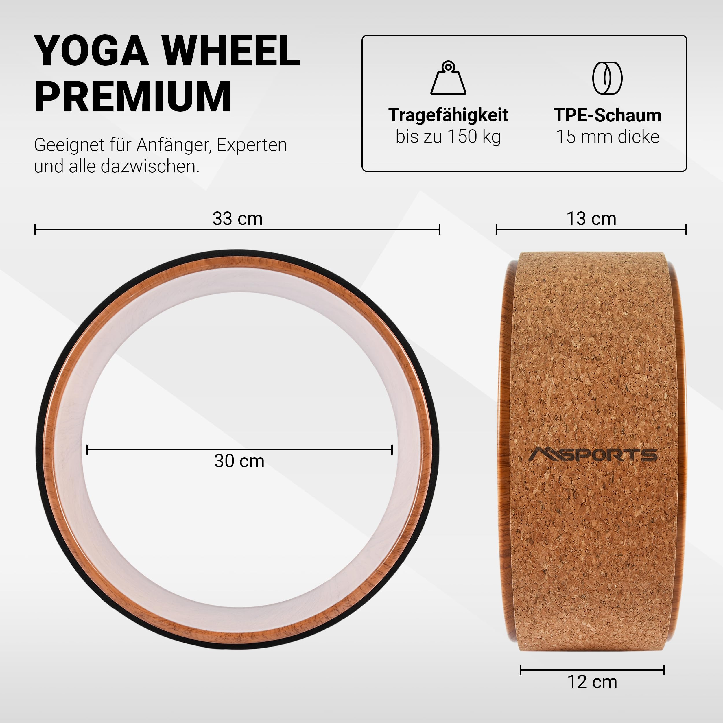 Yoga Wheel – Premium – Strumento per Esercizi di Yoga, sughero, routa yoga