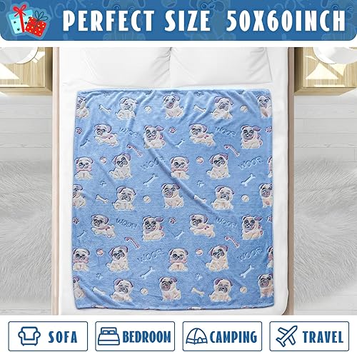Miniatura 6 de ORDM Manta que Brilla en la Oscuridad Mantas con Patrón de Perro Regalos Pug para Amantes de Pug Manta de Lana Polar para Perrito para Niños Adultos