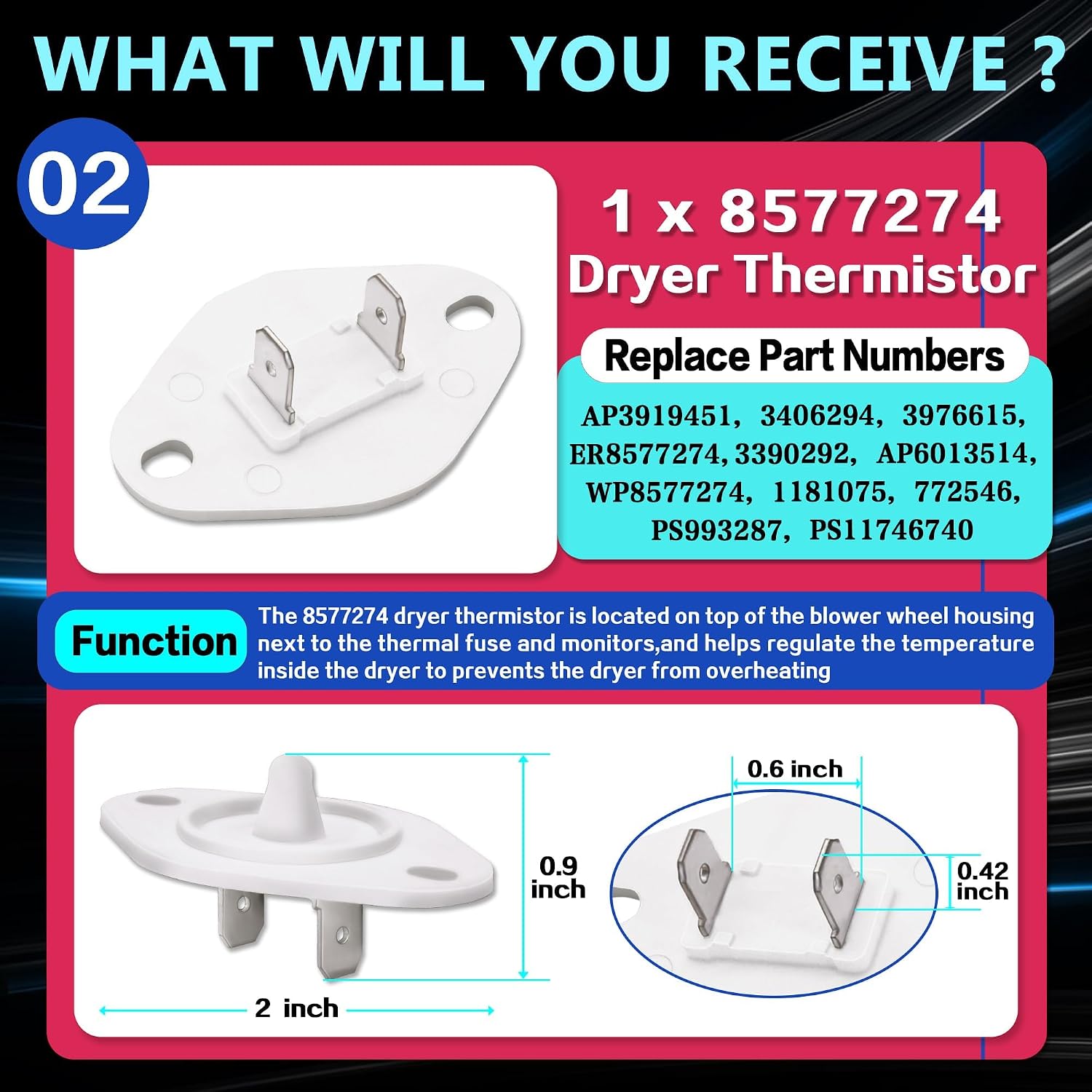 Upgraded 279973 & 3392519 & 8577274 Dryer Thermostat and Thermal Cut-Off Fuse Kit, with Thermistor Control and Thermal Fuse - Fit for Whirl-pool, Ken-more, Sam-sung, May-tag, Ama-na Electric Dryers