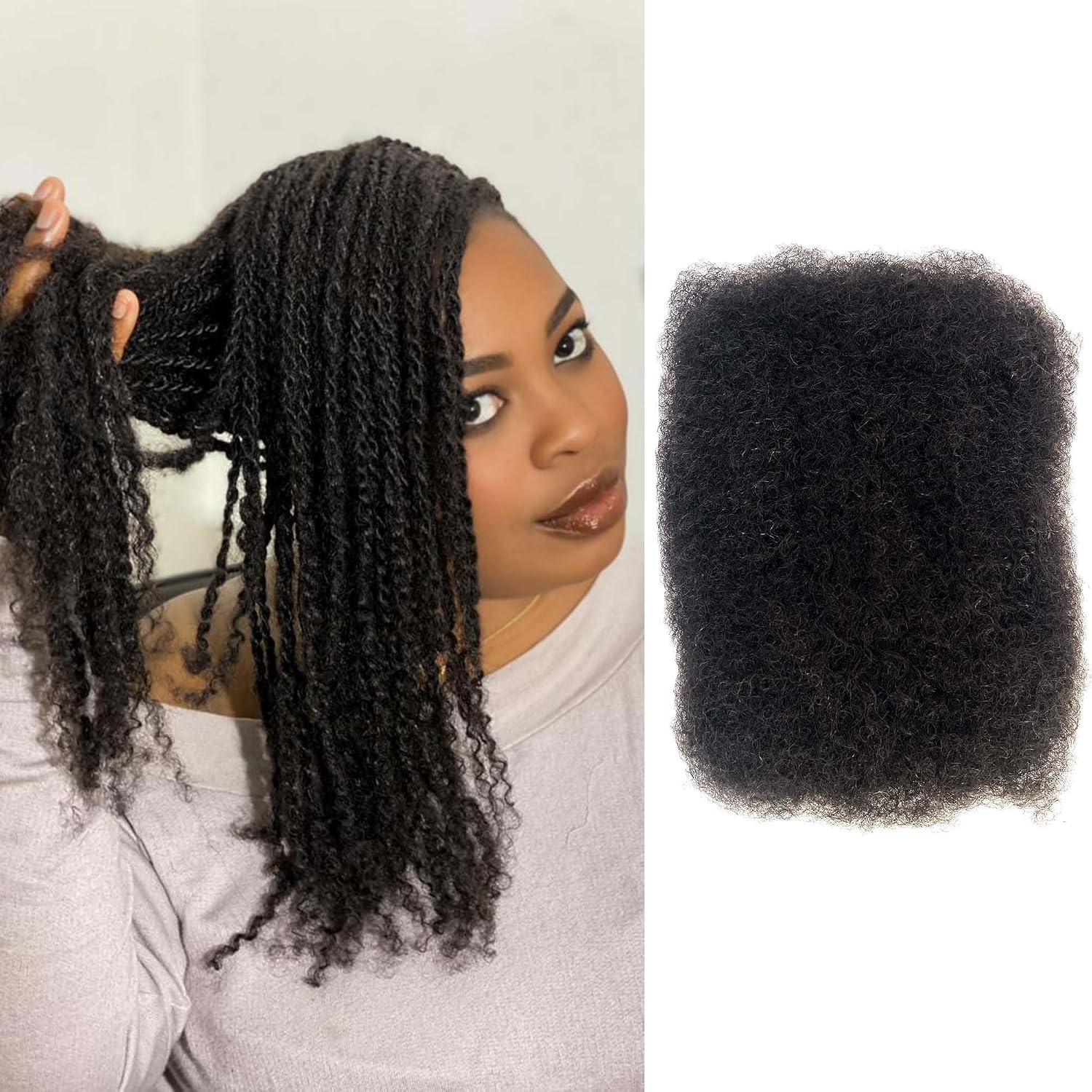 Afro Kinkys Bulk Human Hair Natural Black for Twist, Mini Twist, Dreadlock and Braiding 100% Afro Kinky-Curly Human Hair Bulk 50grams per Pack (16 inches (50g-1b))