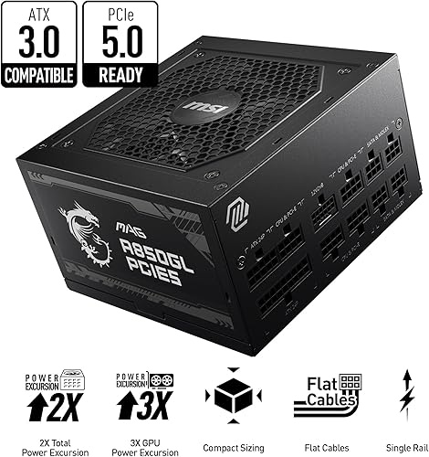 Miniatura 2 de MSI MAG A850GL PCIE 5 y ATX 3.0 Fuente de alimentación para juegos  Full Modular  80 Plus Gold Certified 850W  Tamaño compacto  ATX PSU