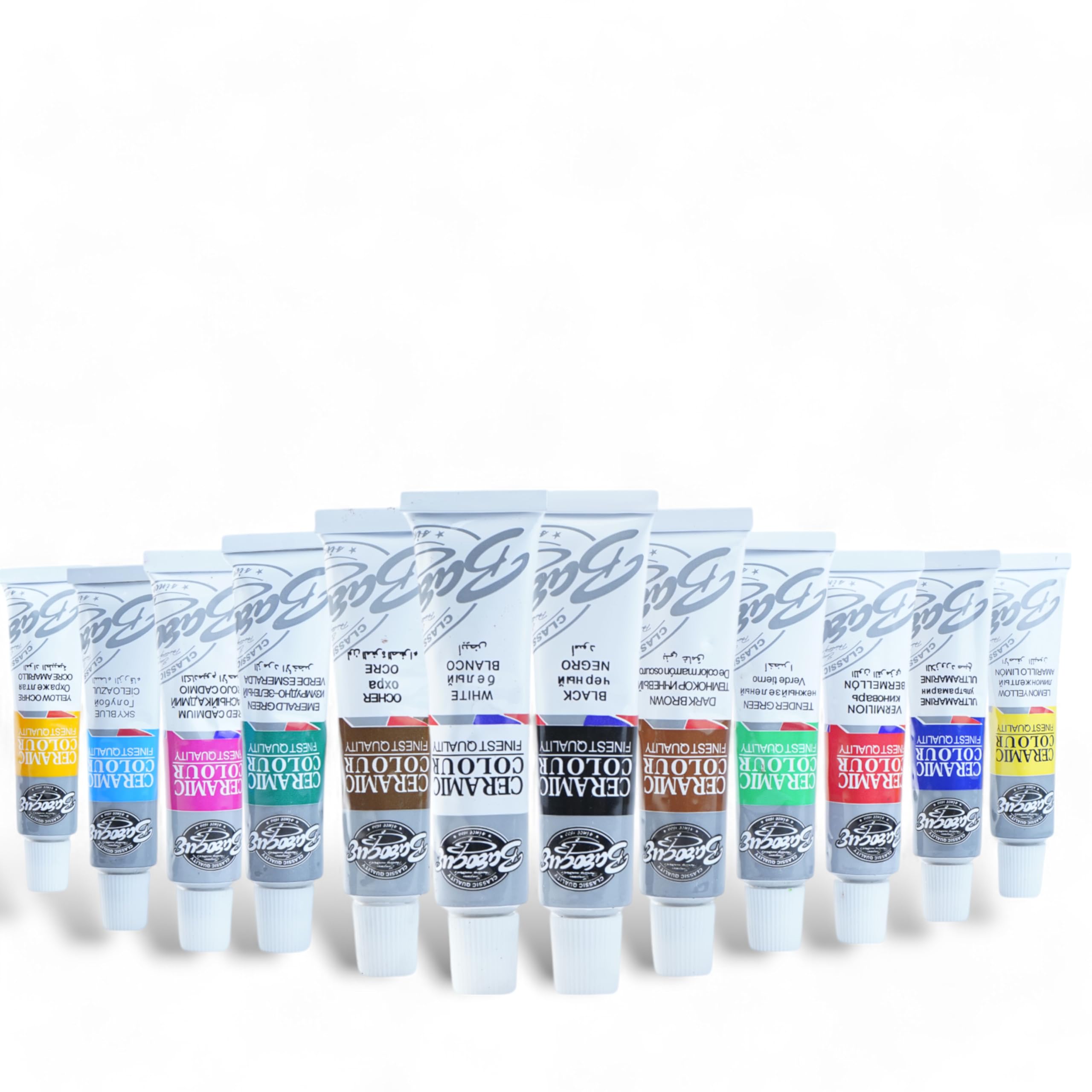 ArtRight 12 x 12ml Ceramic Paint Set with Free Paint Brush - Acid-Free, Non-Toxic Multicolored Artists' Colors for Tiles, Ceramics & Hard Surface (12ml, 0.4oz)