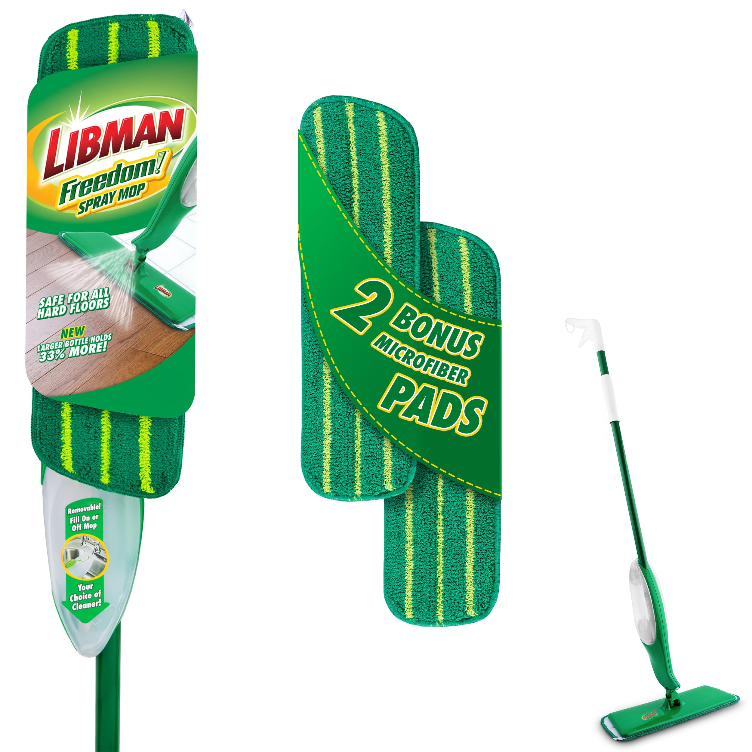 Libman Freedom Spray Mop Kit - Plus 2 Microfiber Refill Pads - One of the Best Mops for Hardwood, Laminate, Tile, Vinyl Floors. 24 Oz Reservoir Tank. Two Extra Replacement Heads Included. Family Made!