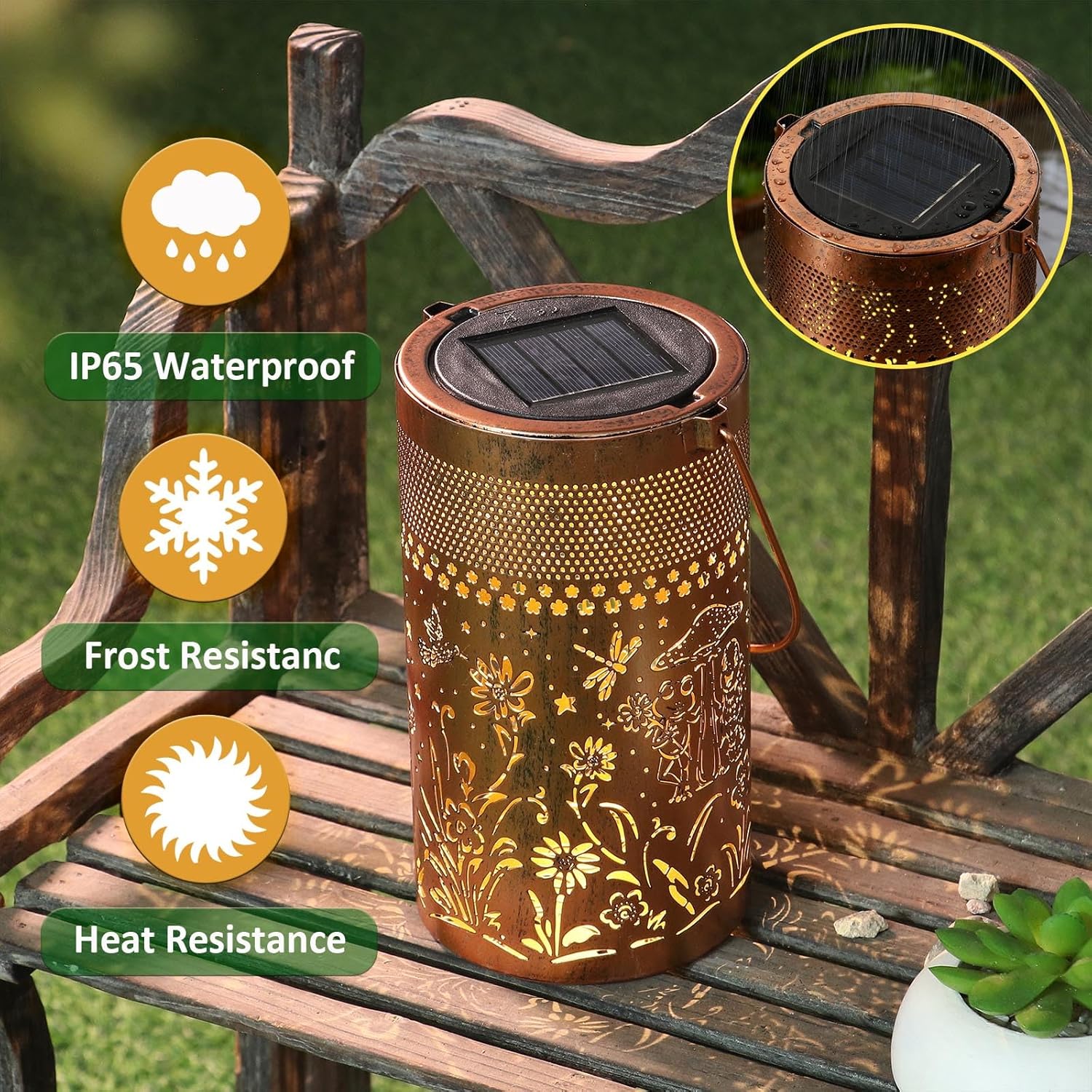 2 Pack Solar Lantern Outdoor Waterproof, Metal Butterfly, Hummingbirds, Dragonflies, Frogs, Turtles, Flowers, Mushrooms, Garden Decor for Yard, Patio, Lawn, Porch, Backyard, Christmas Gifts for Women