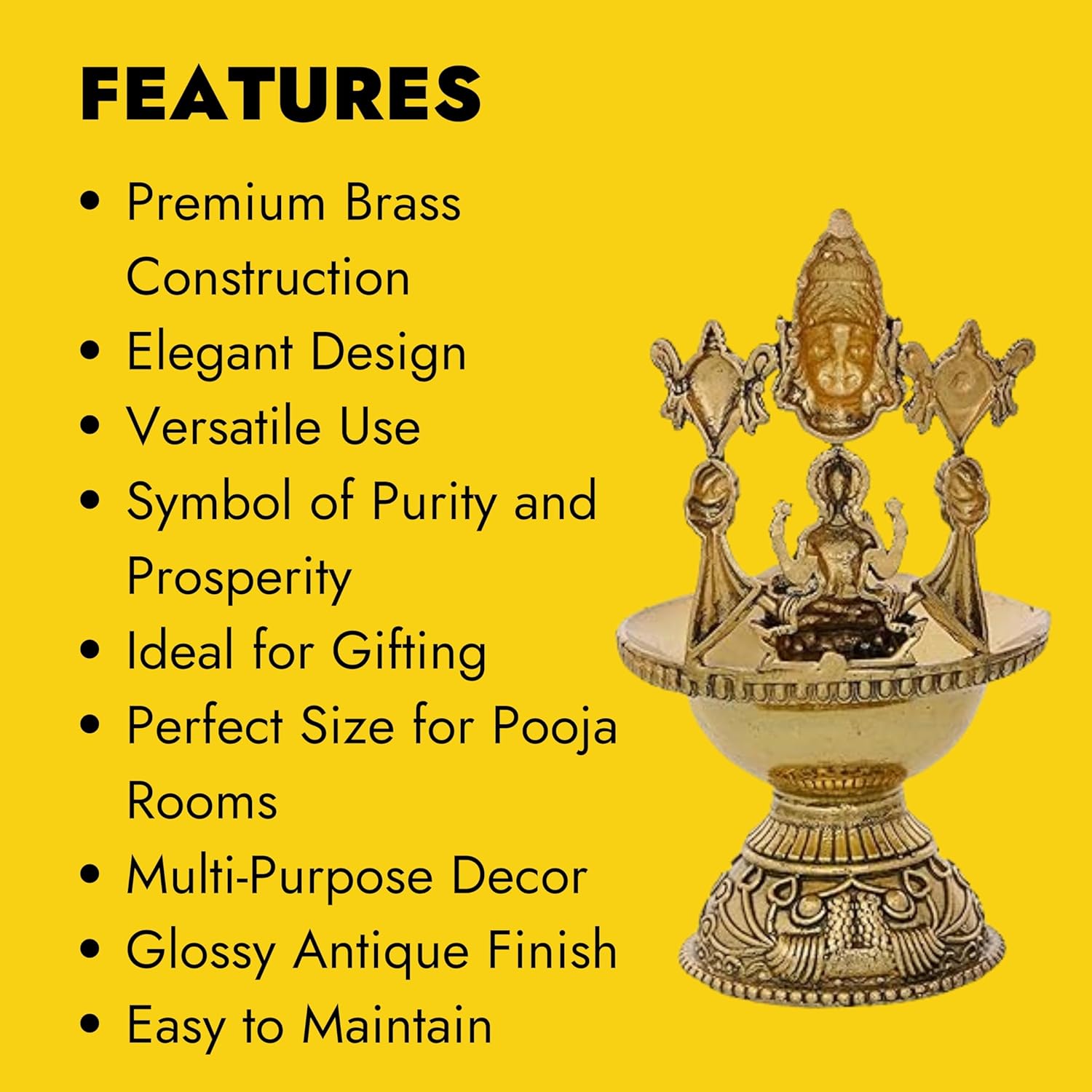 Brass 5.25 Inch Tirupati Balaji Laxmi Diya Maa Lakshmi Venkateswara Oil Wick Deepak for Pooja Room Oil Lamp Akhand Jot Deepam for Diwali Pooja Temple Home Office Daily Puja