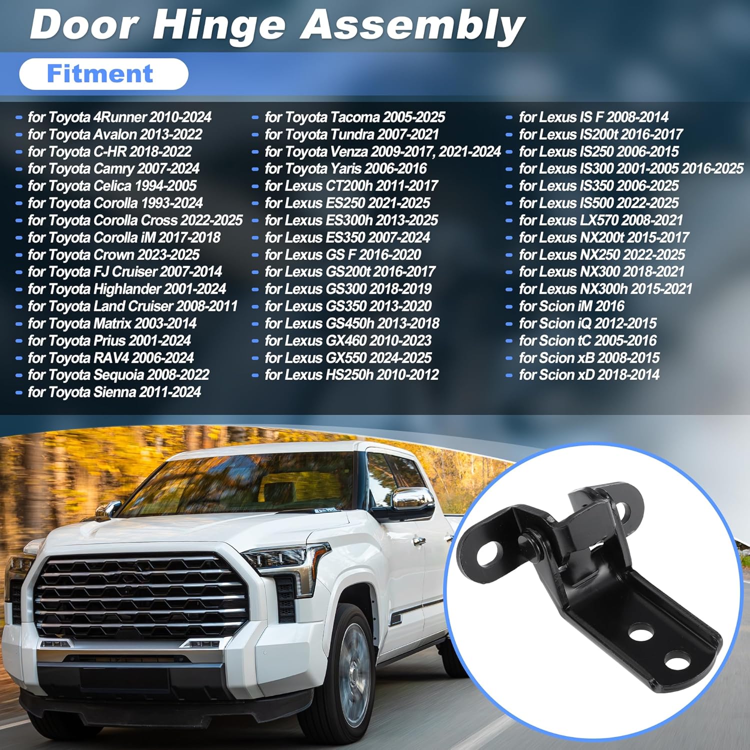 Upper Door Hinge Assembly for Toyota 4Runner Camry Tacoma Front Passenger Upper Side Car Door Pivot for Lexus ES250 GS200t GS300 NX200t 924-991 68710-02020 Right Door Hinges Pin